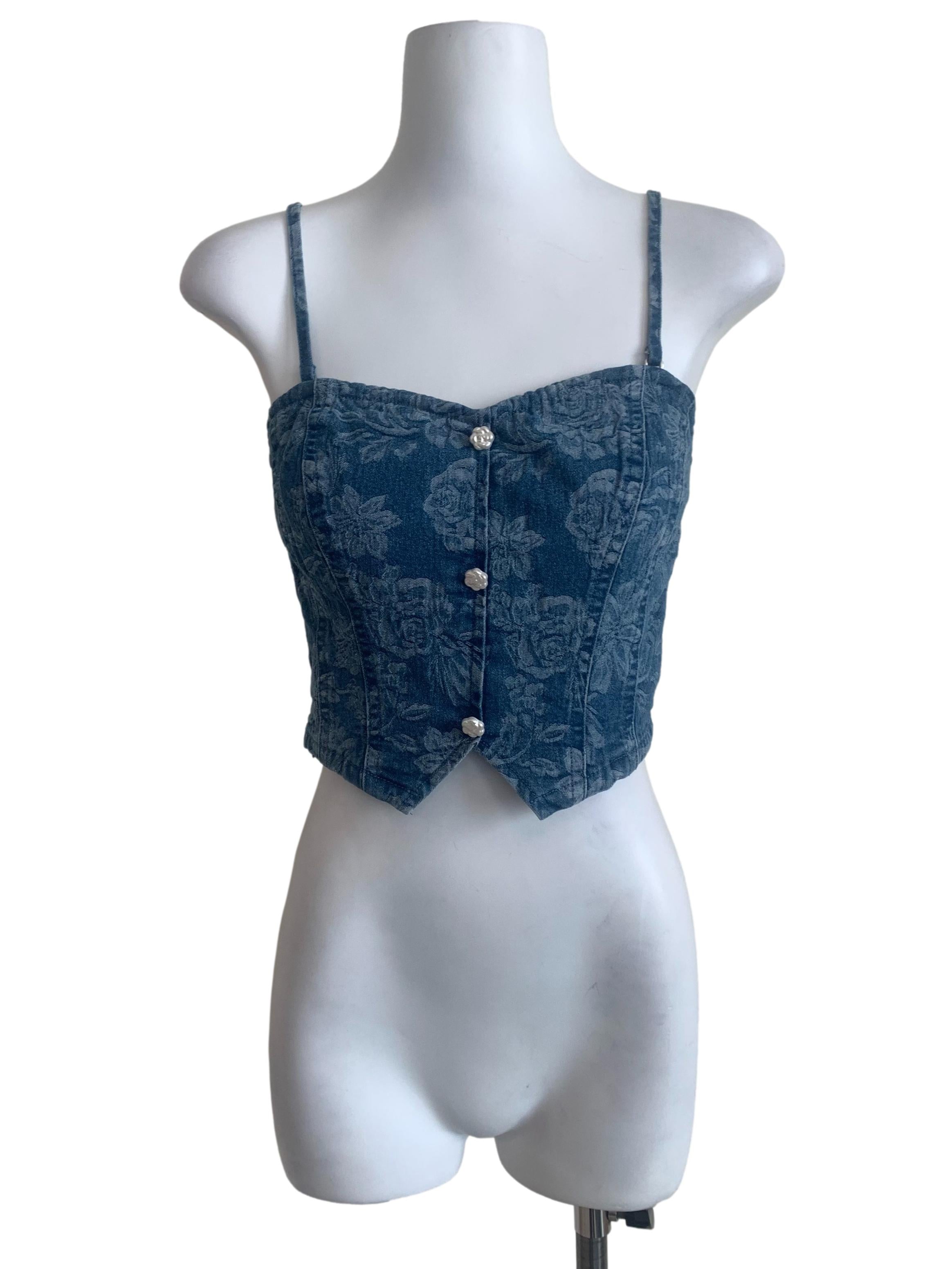 Denim Blue Flower Pattern  Top