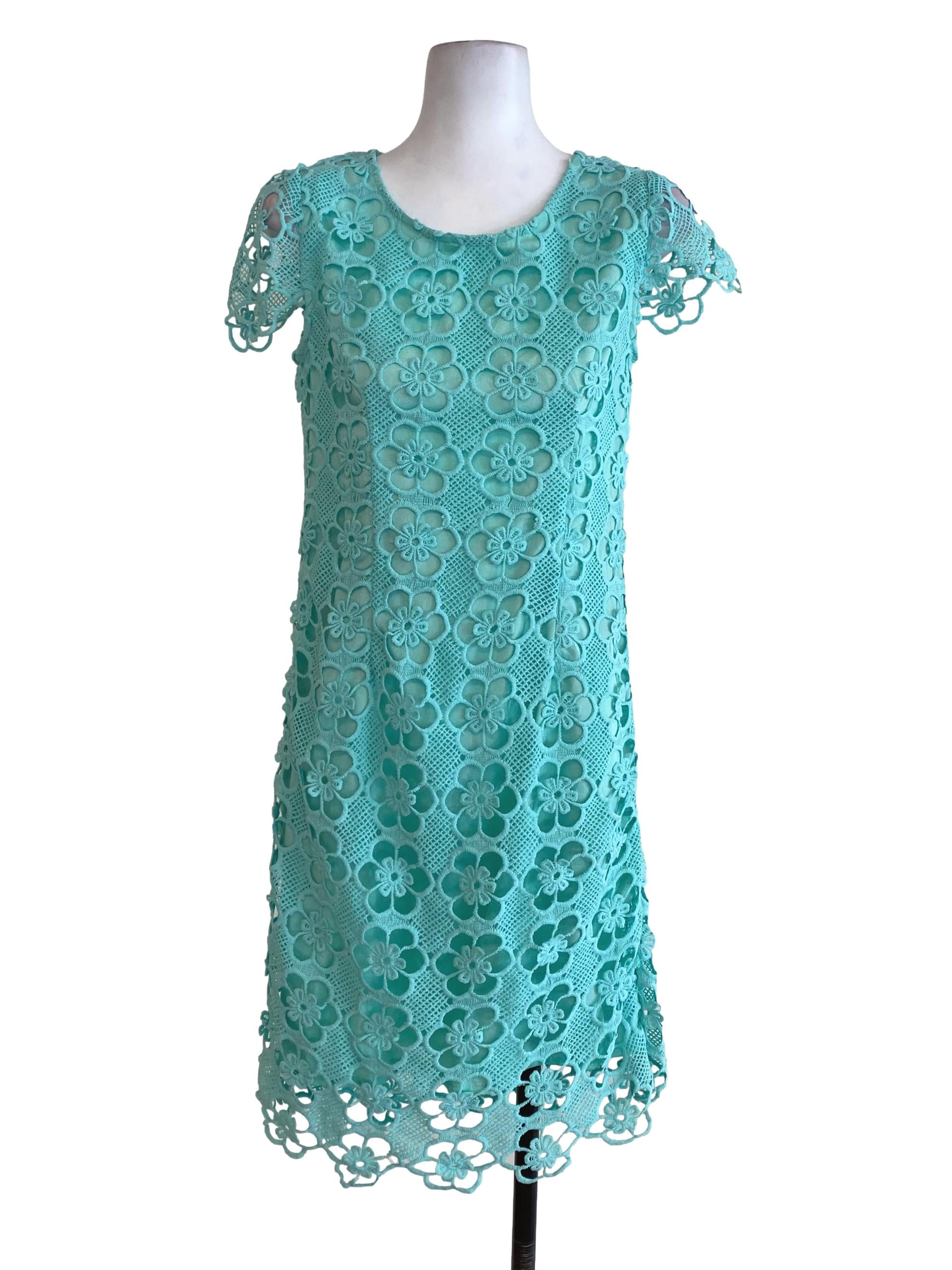 Mint Floral Laced Shift Dress