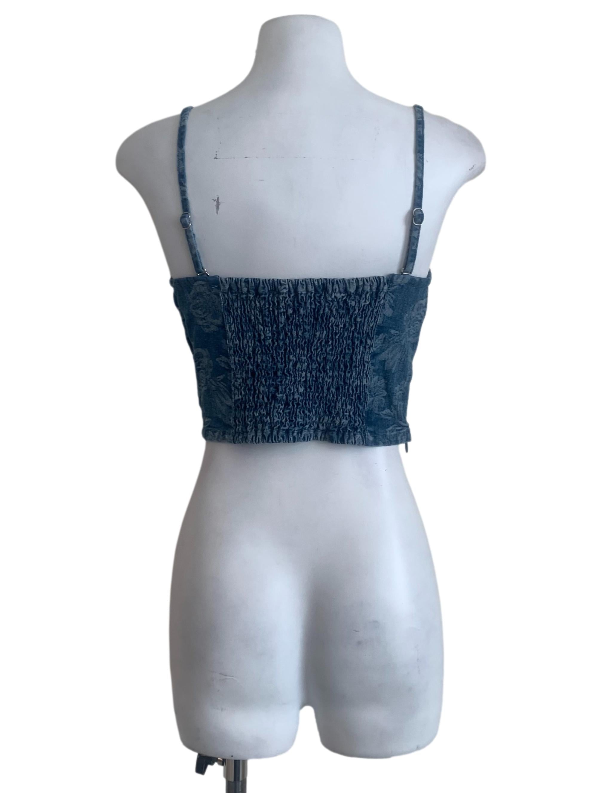 Denim Blue Flower Pattern  Top