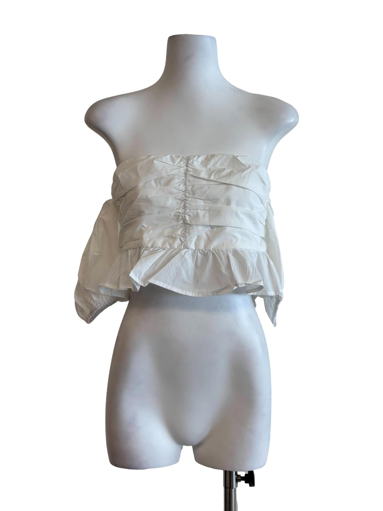 Powder White Off Shoulder Strapless Peplum Top