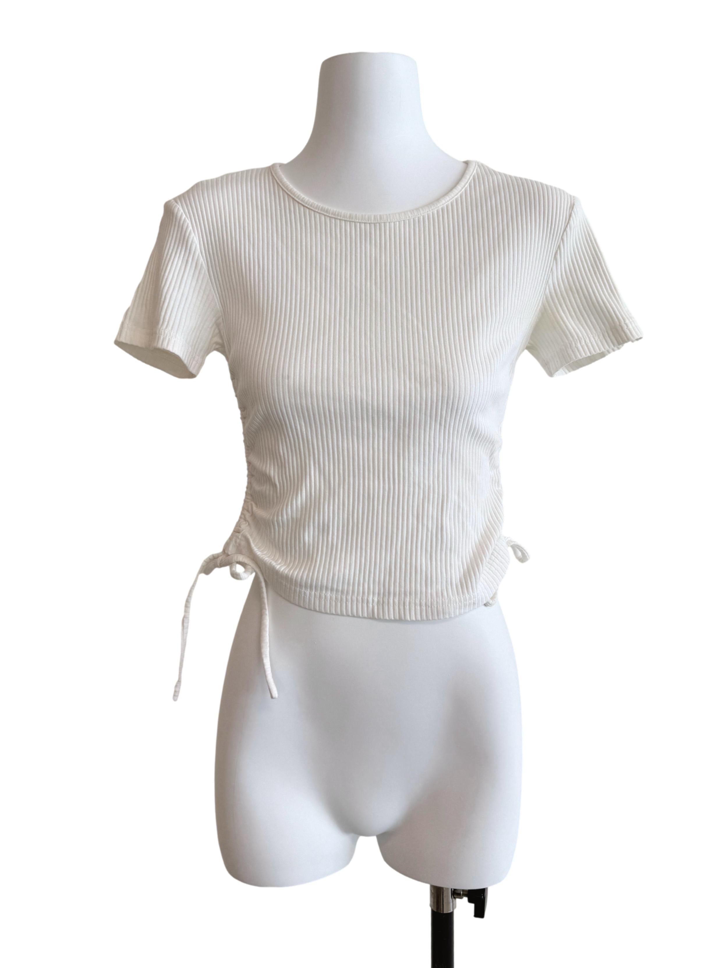 White Ruched Knit Top