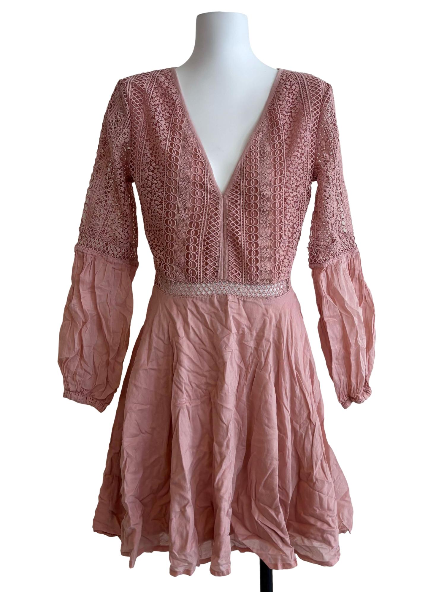 Watermelon Pink Lace A-Line Dress