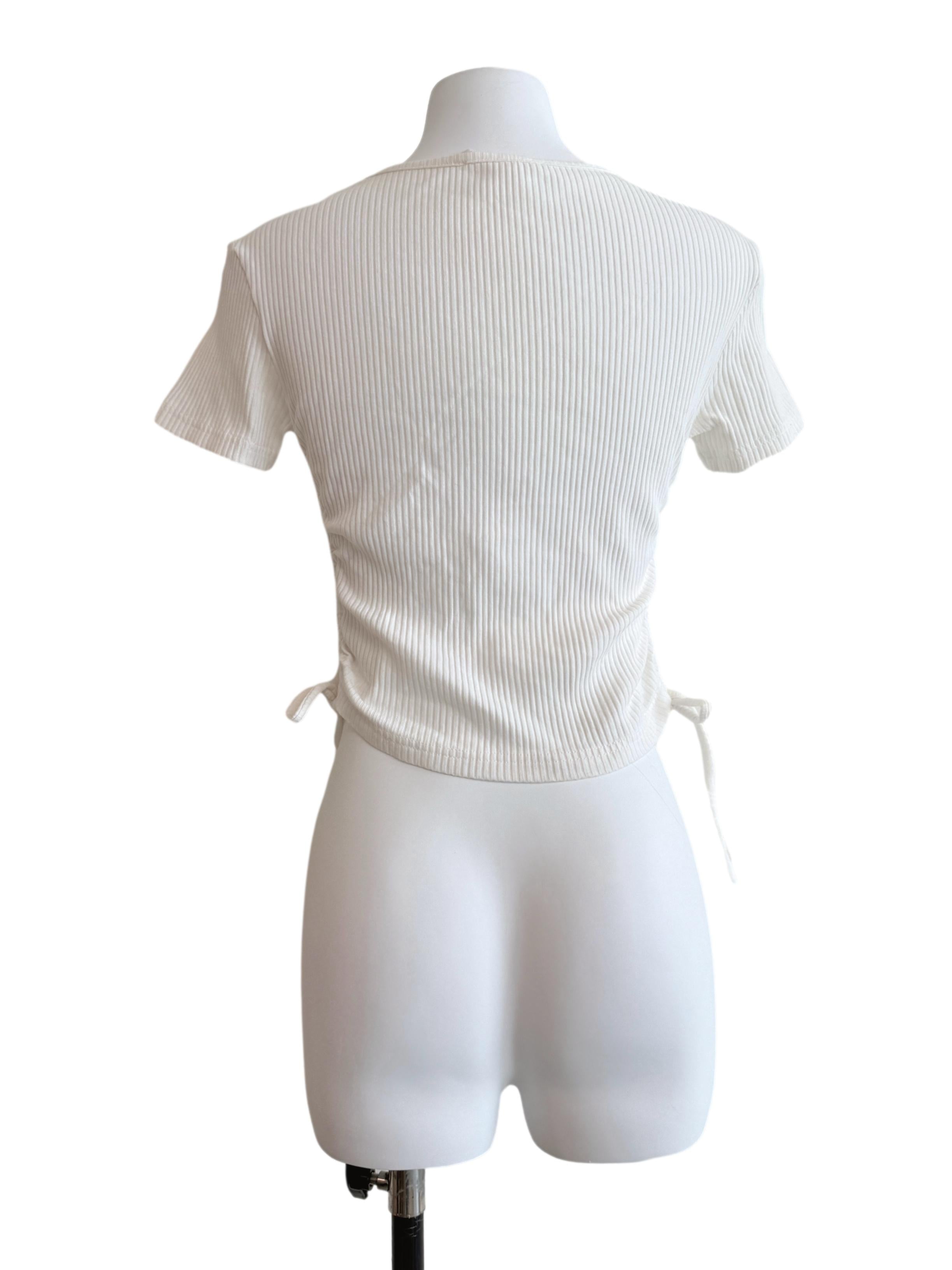 White Ruched Knit Top