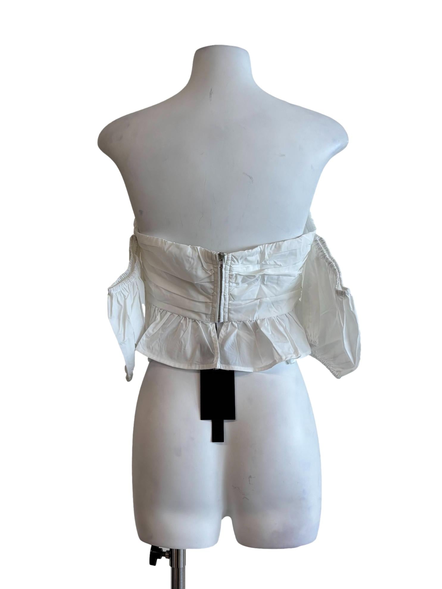 Powder White Off Shoulder Strapless Peplum Top