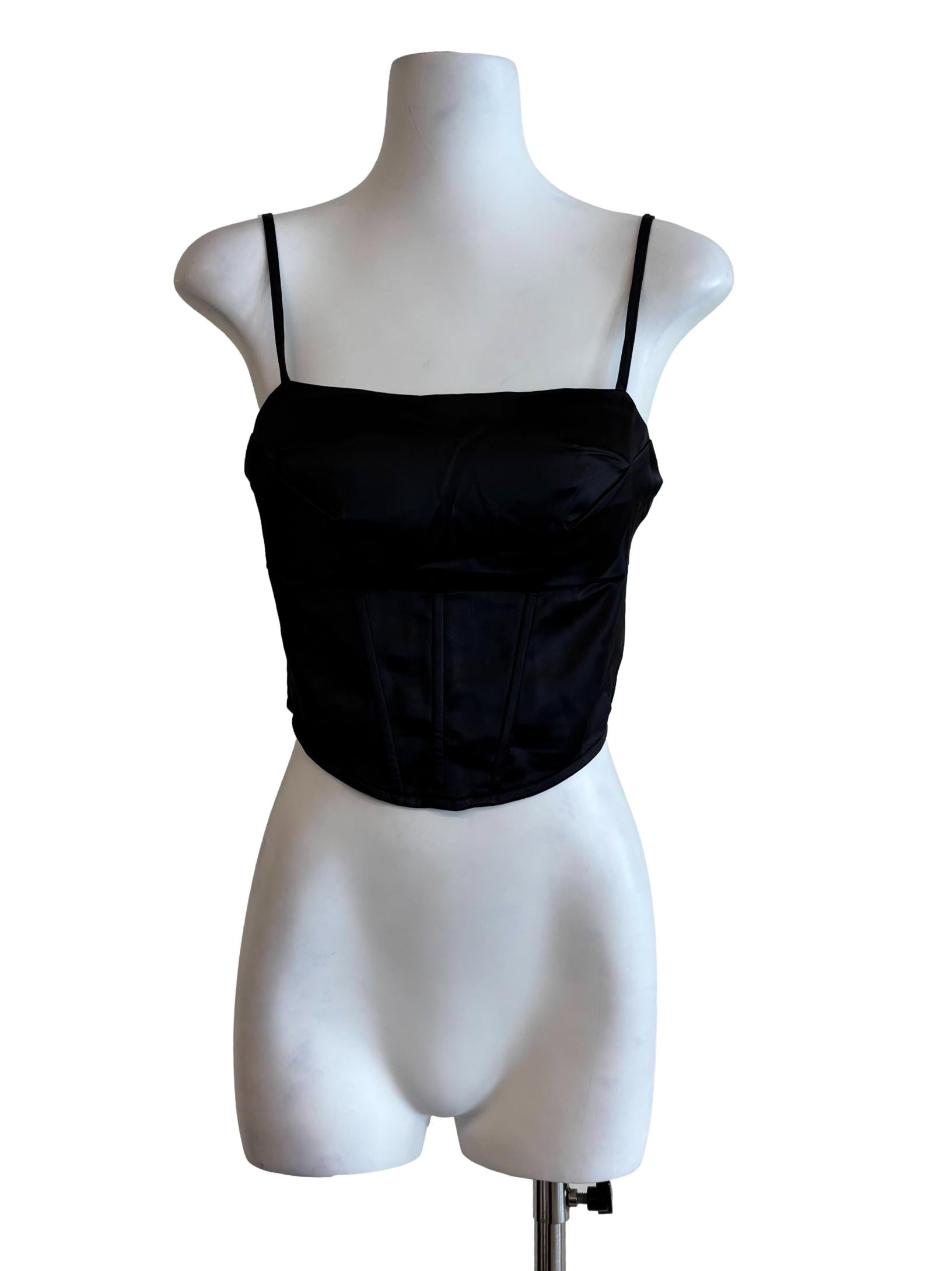 Night Black Spaghetti Strap Satin Corset Top