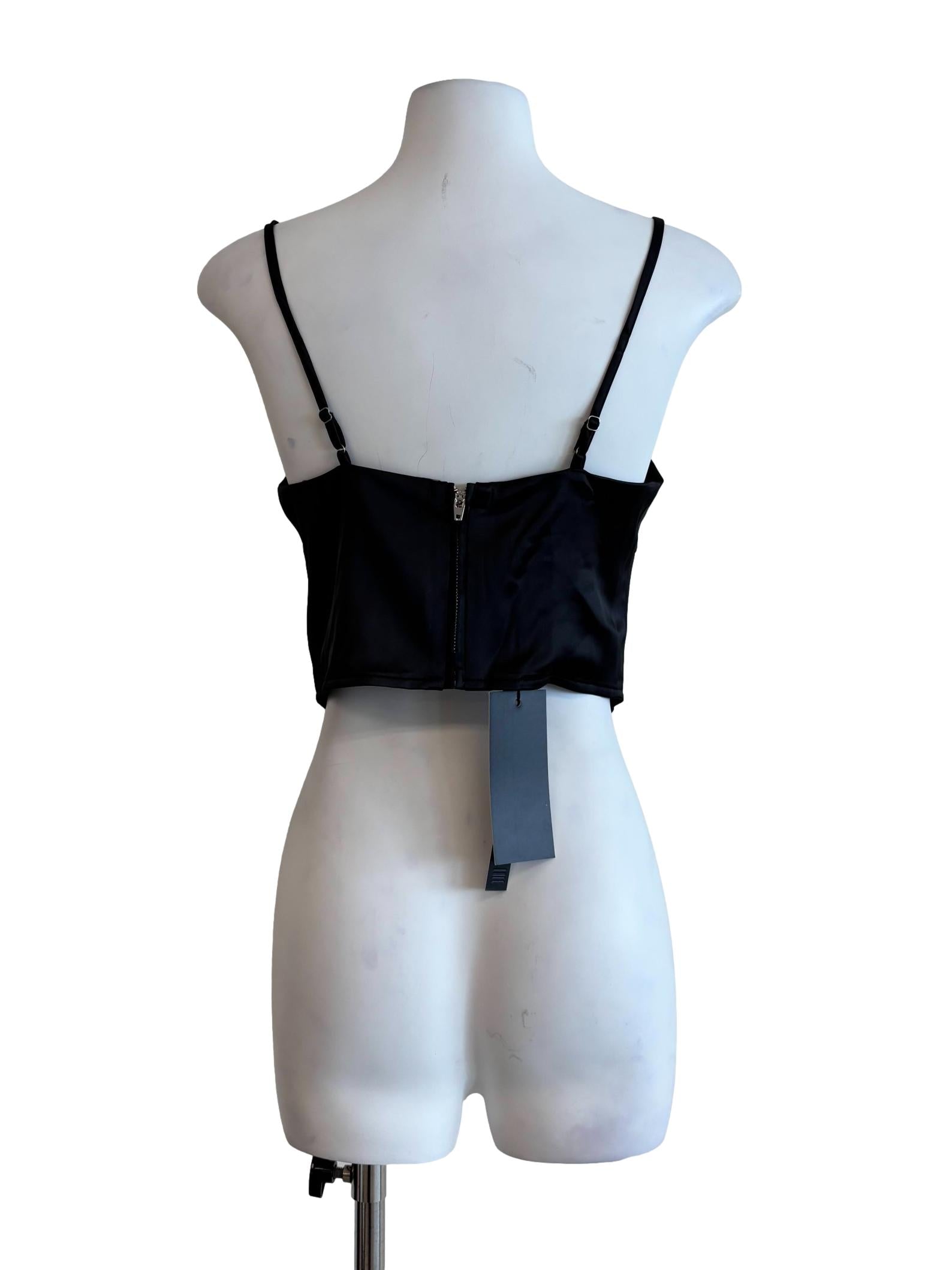Night Black Spaghetti Strap Satin Corset Top