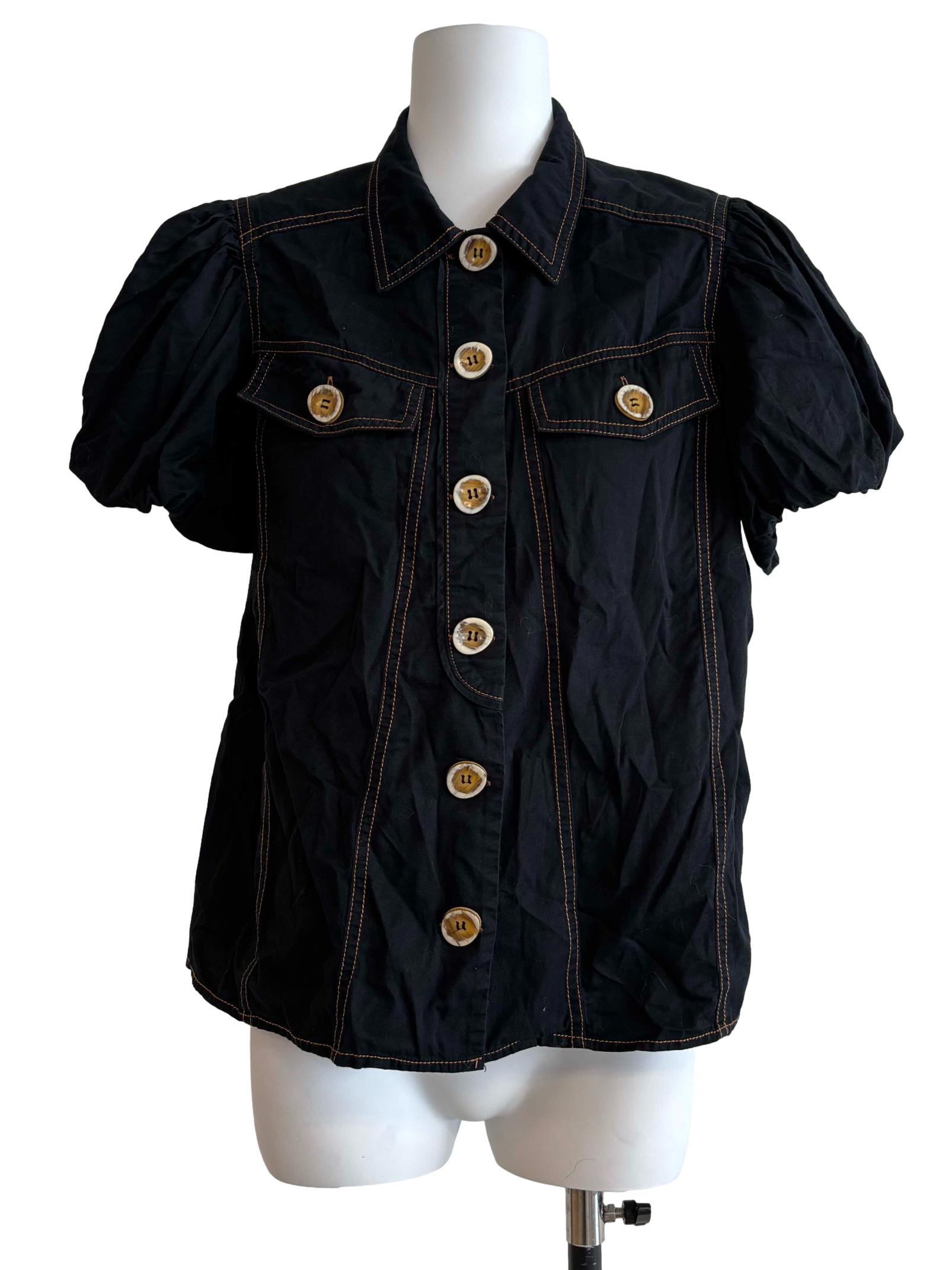 Onyx Black Buttoned Cotton Blouse