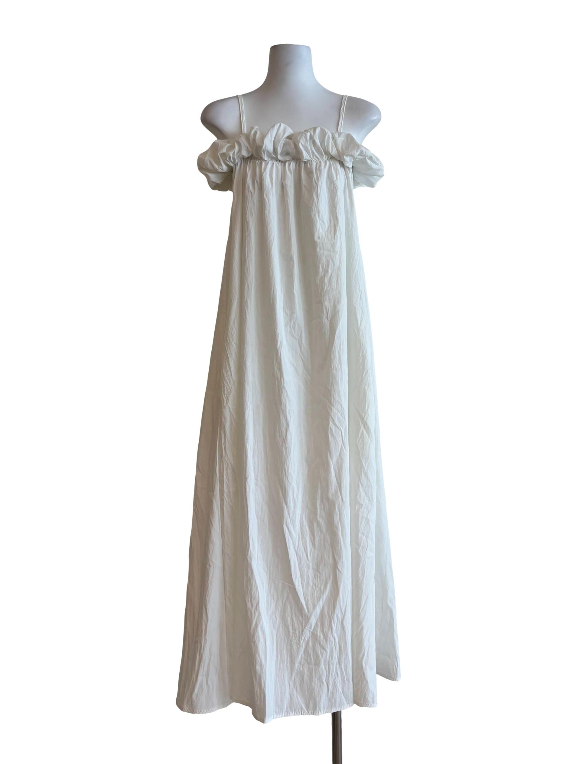Pearl White Ruffle Neckline Spaghetti Strap Top