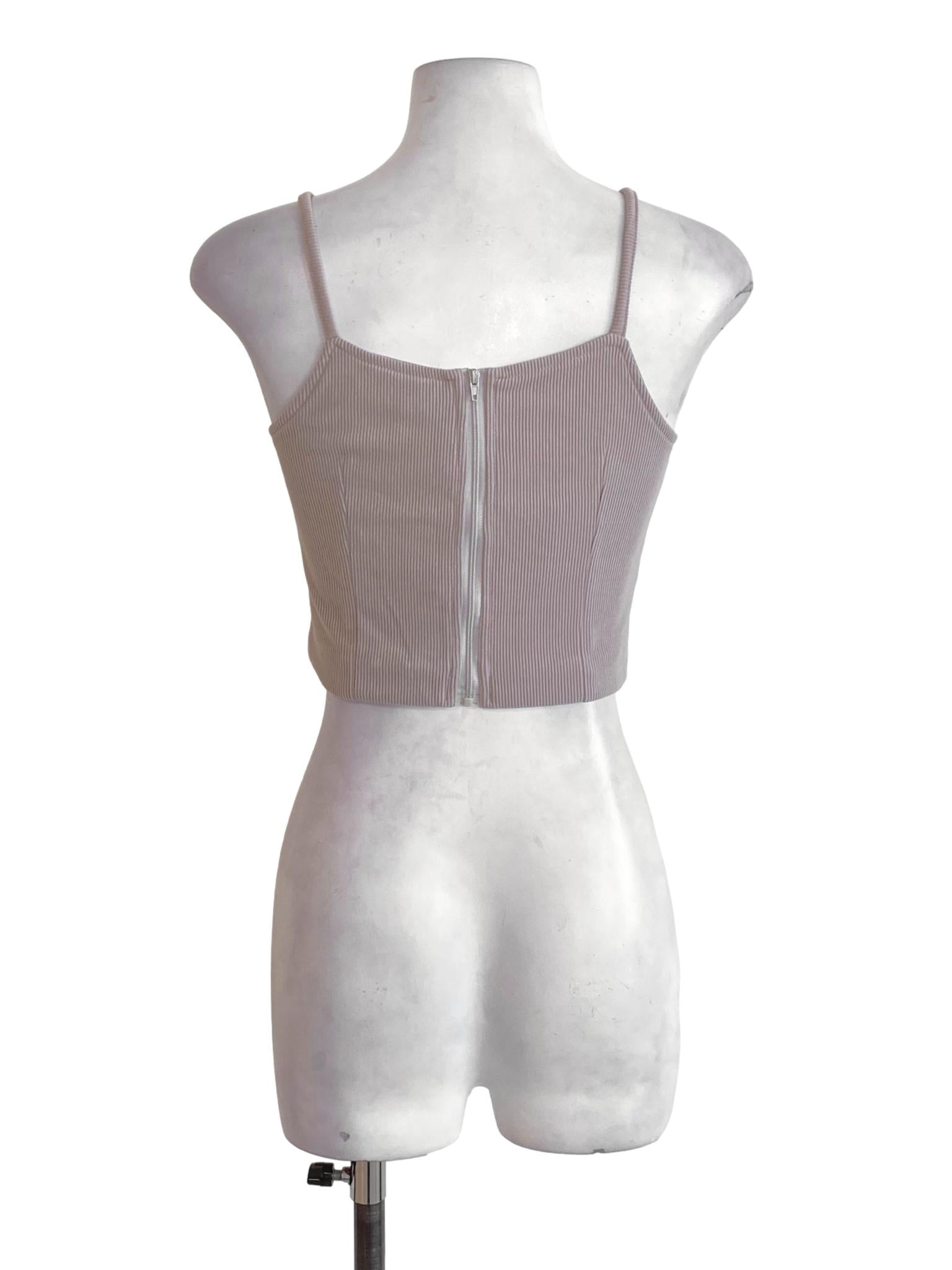 Dark Oat Brown Spaghetti Strap Sweetheart Knitted Cropped Top