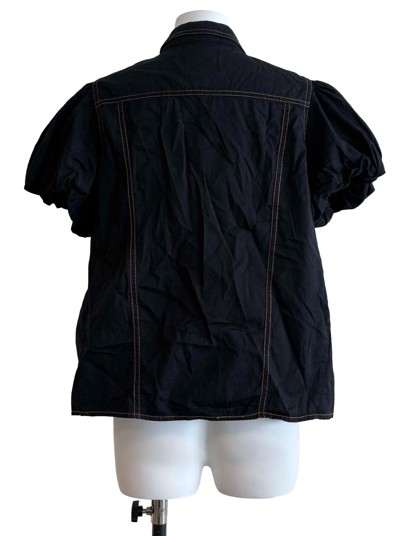 Onyx Black Buttoned Cotton Blouse