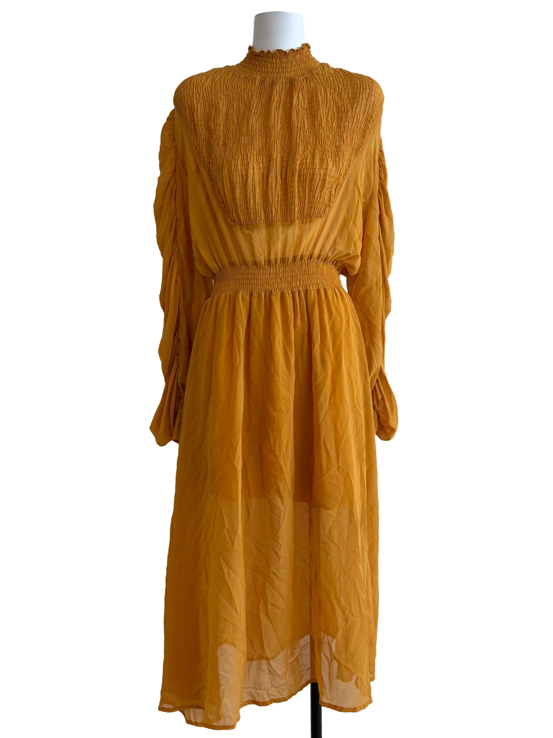 Gold Yellow Smocked Flare Dress