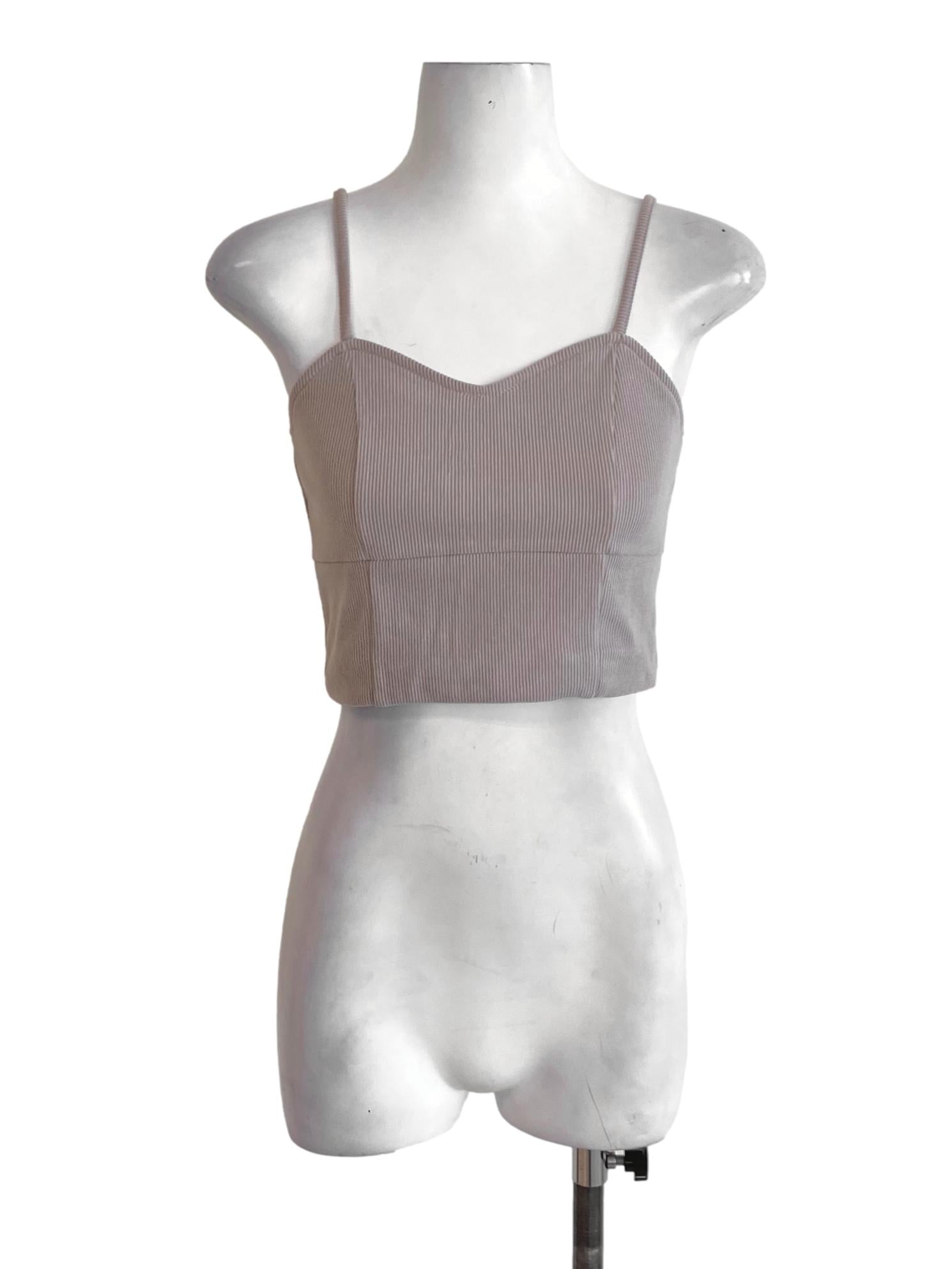 Dark Oat Brown Spaghetti Strap Sweetheart Knitted Cropped Top