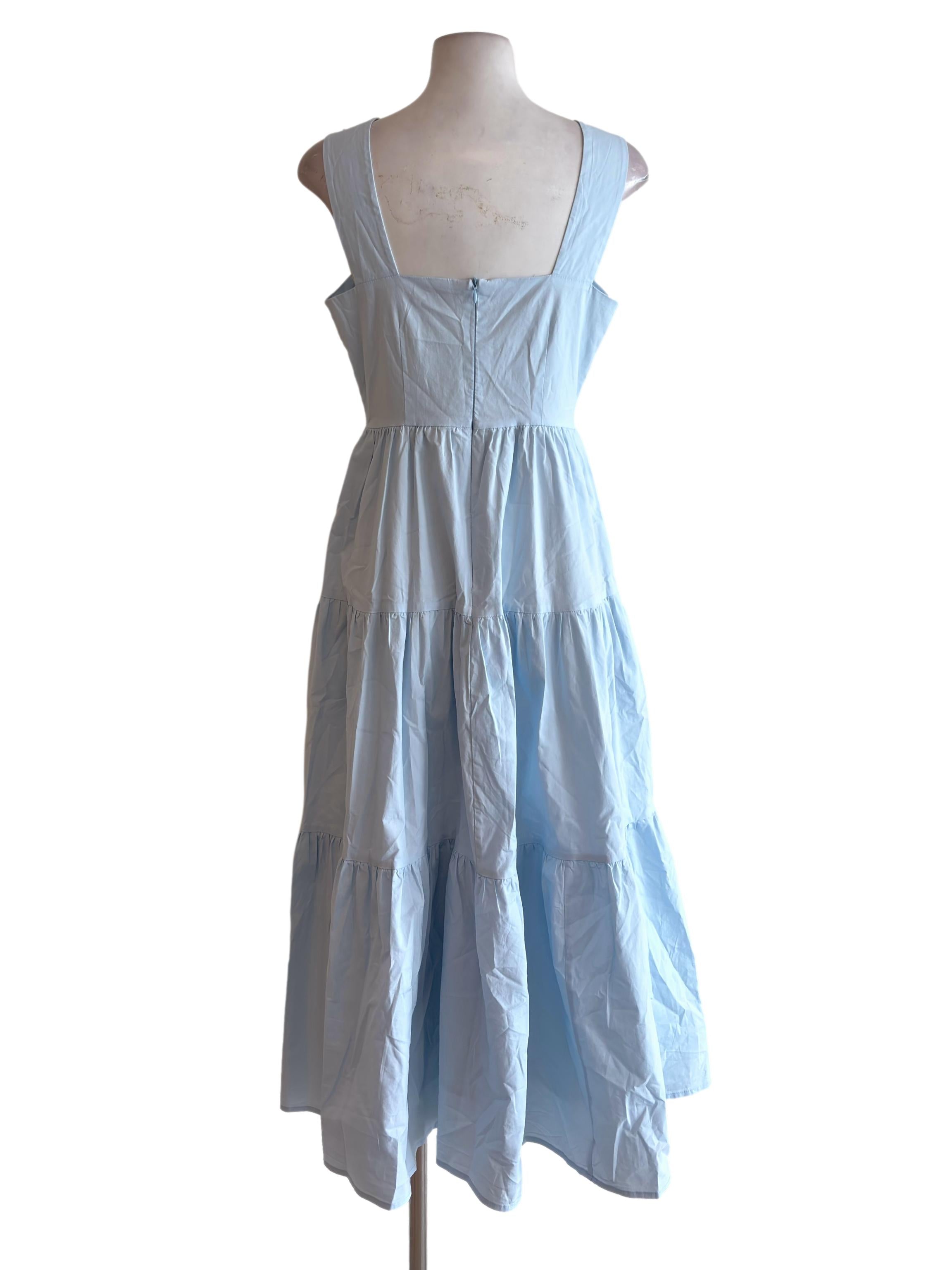 Sky Blue Square Neck Tiered Dress