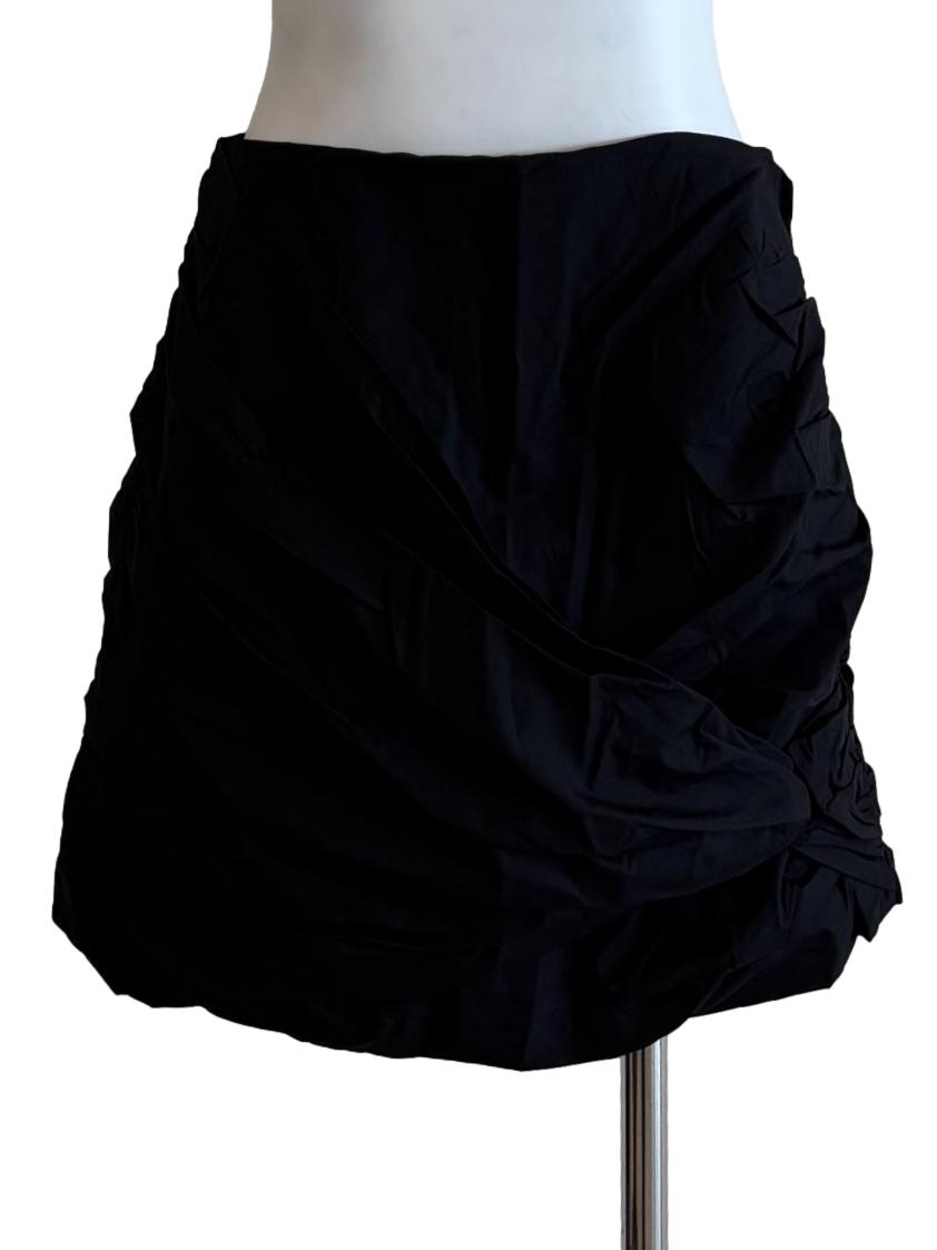 Soft Black Ruched Cotton Mini Skirt