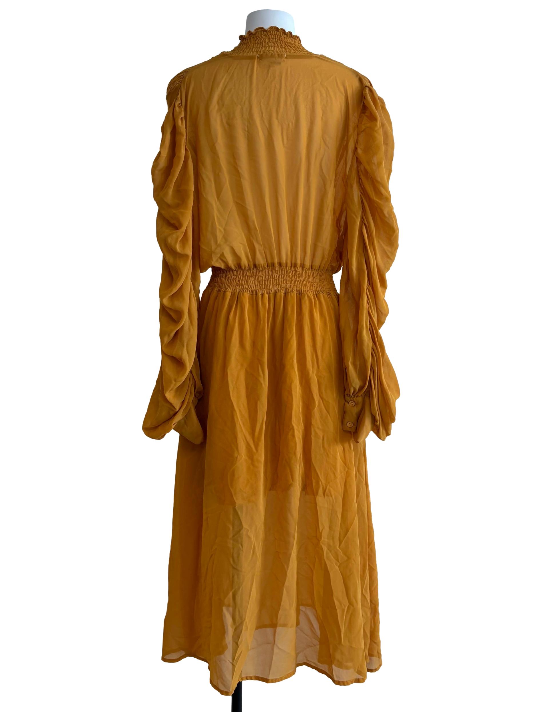 Gold Yellow Smocked Flare Dress
