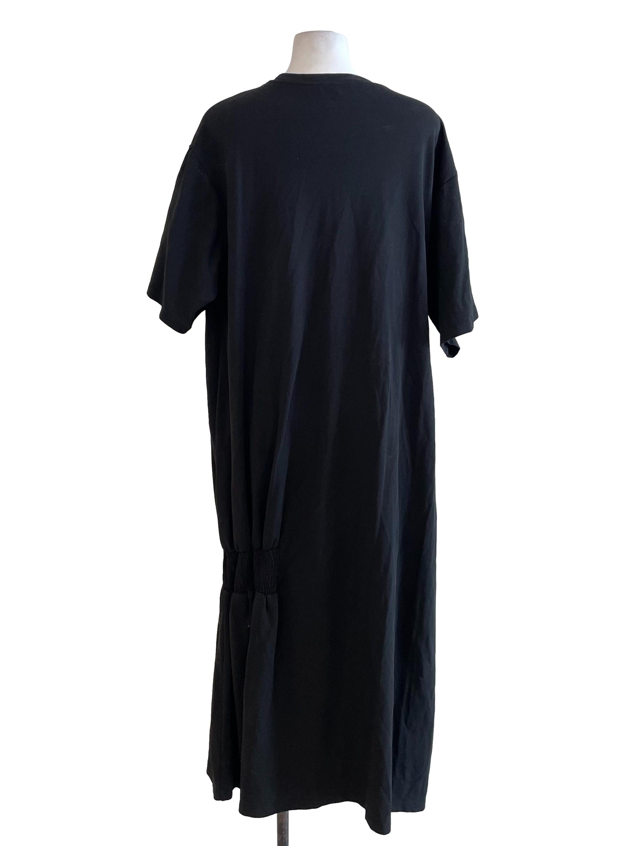 Black Shirred Wide Tee Dress
