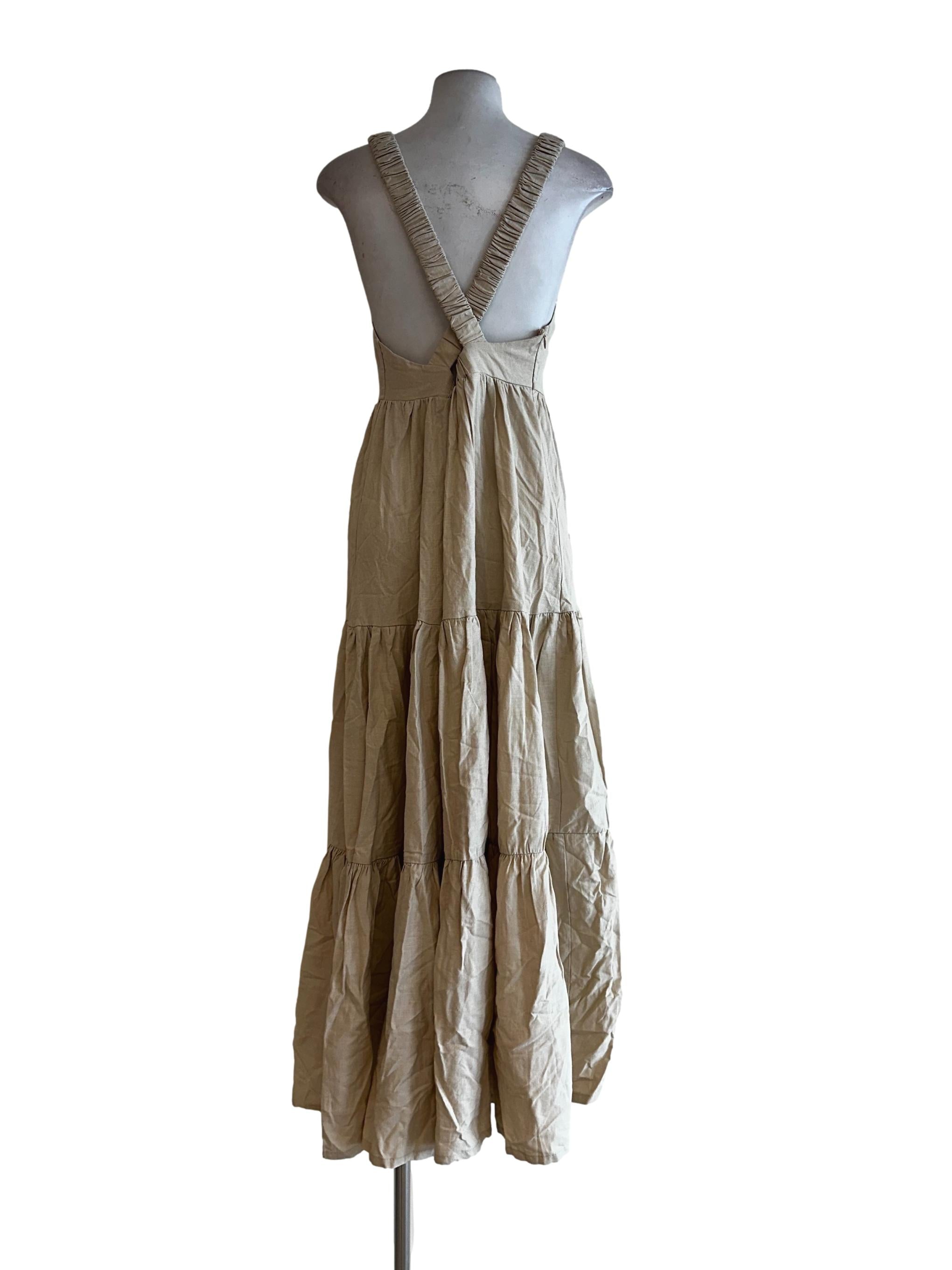Beige Linen Halter Strap Maxi Dress
