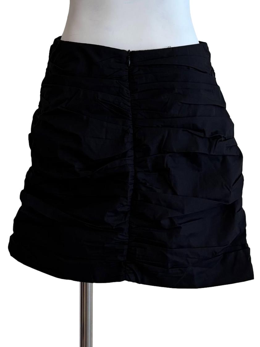 Soft Black Ruched Cotton Mini Skirt