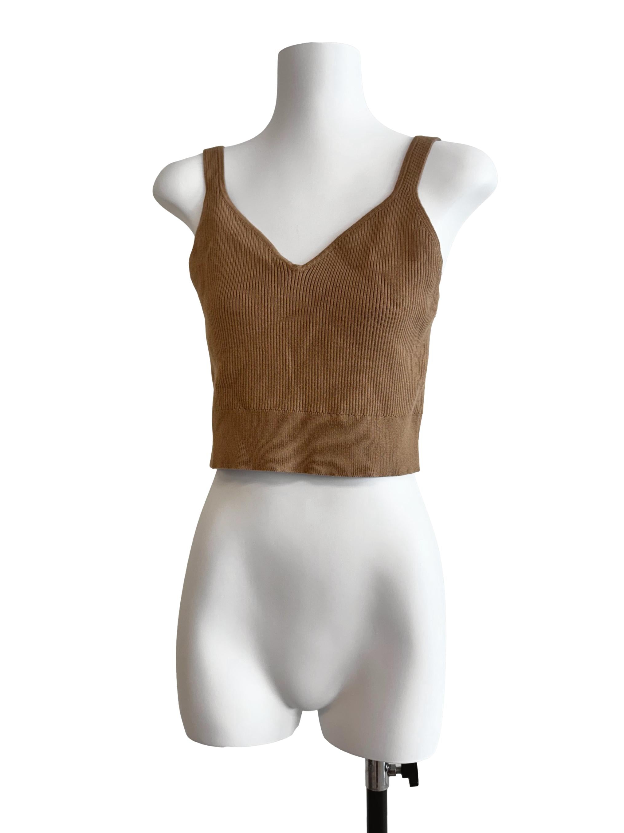 Textured Coffee V Neck Top LB