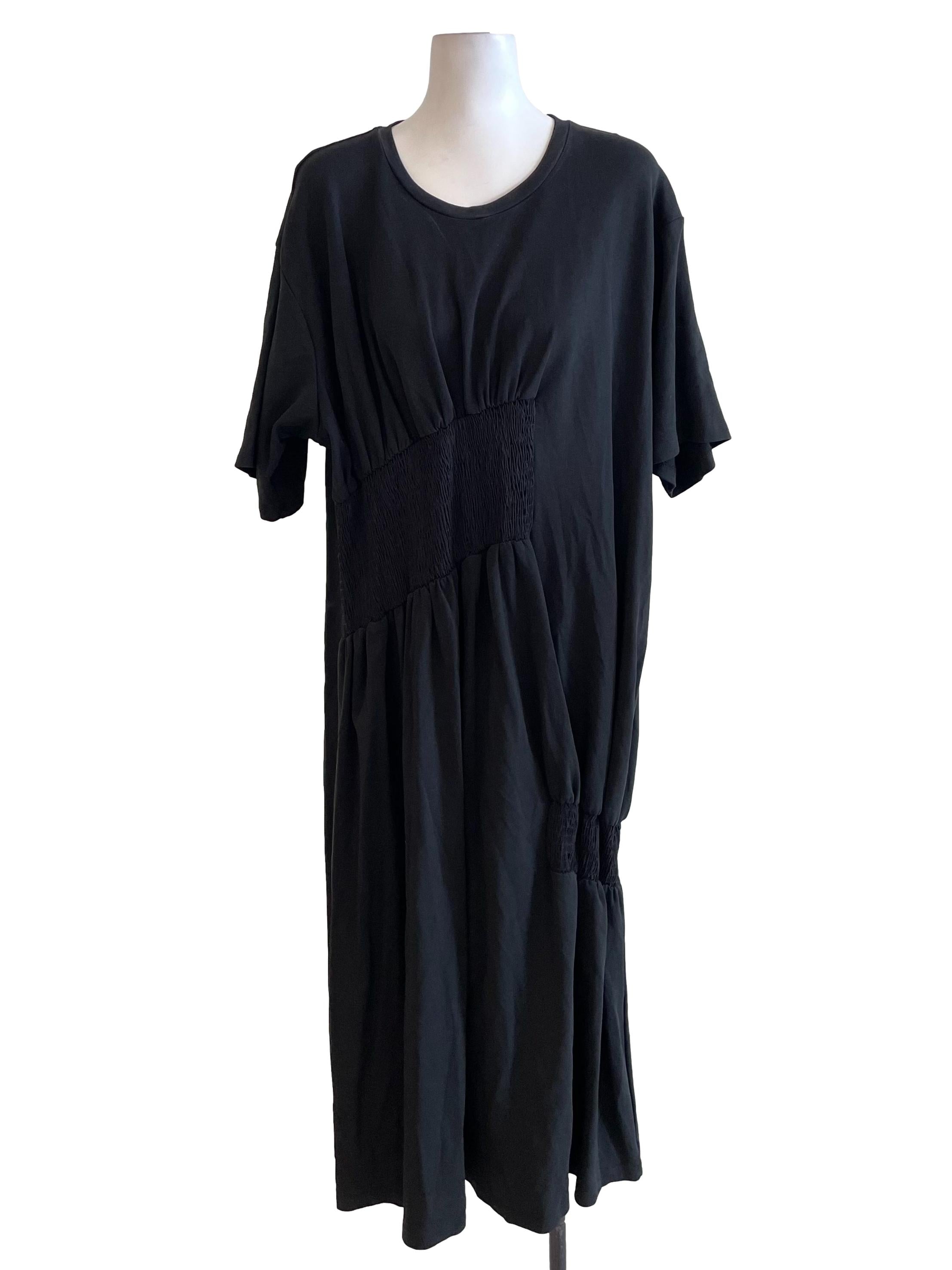 Black Shirred Wide Tee Dress