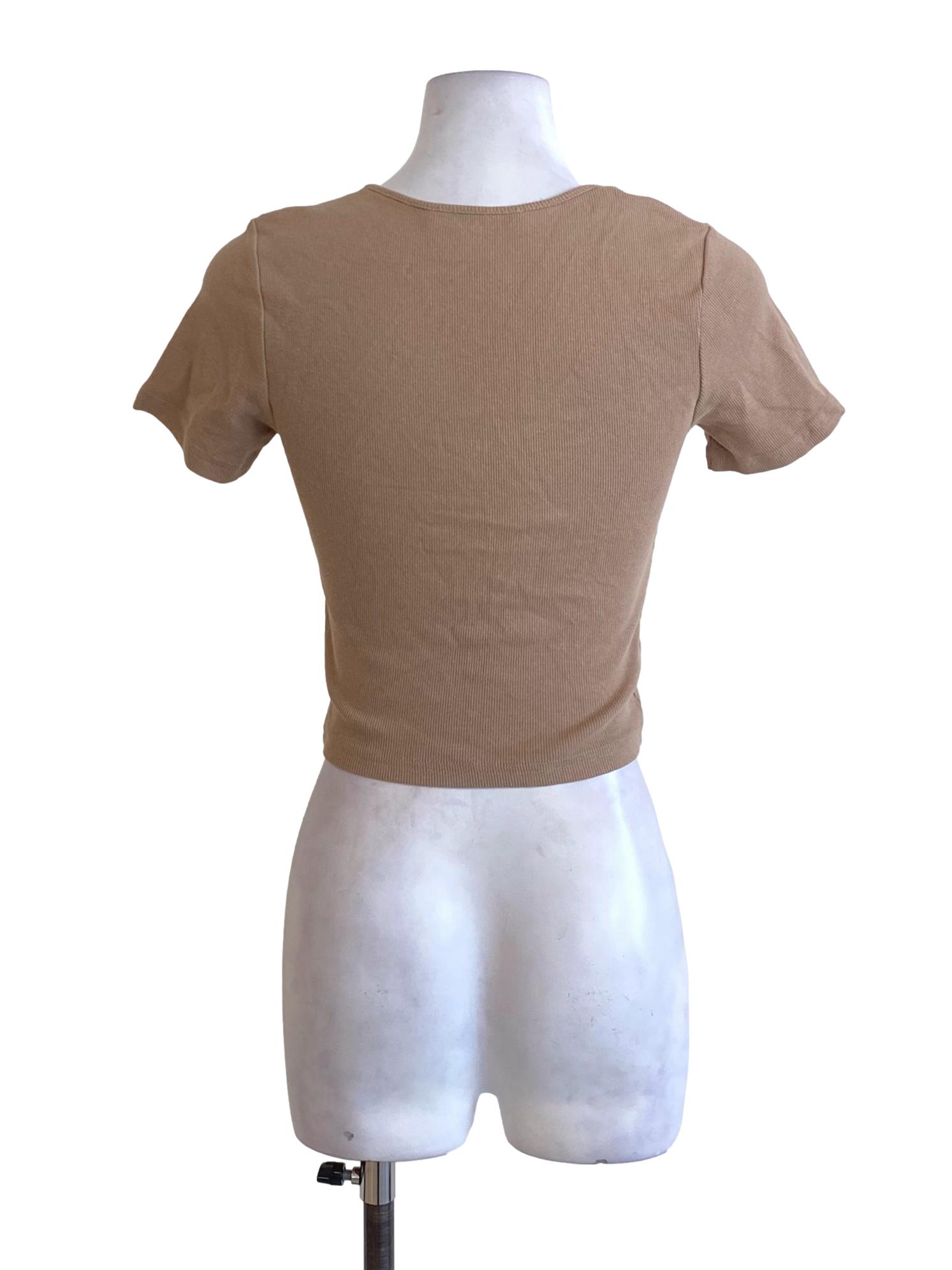 Light Wood Brown Sweetheart Cut Out Fit Cropped Shirt