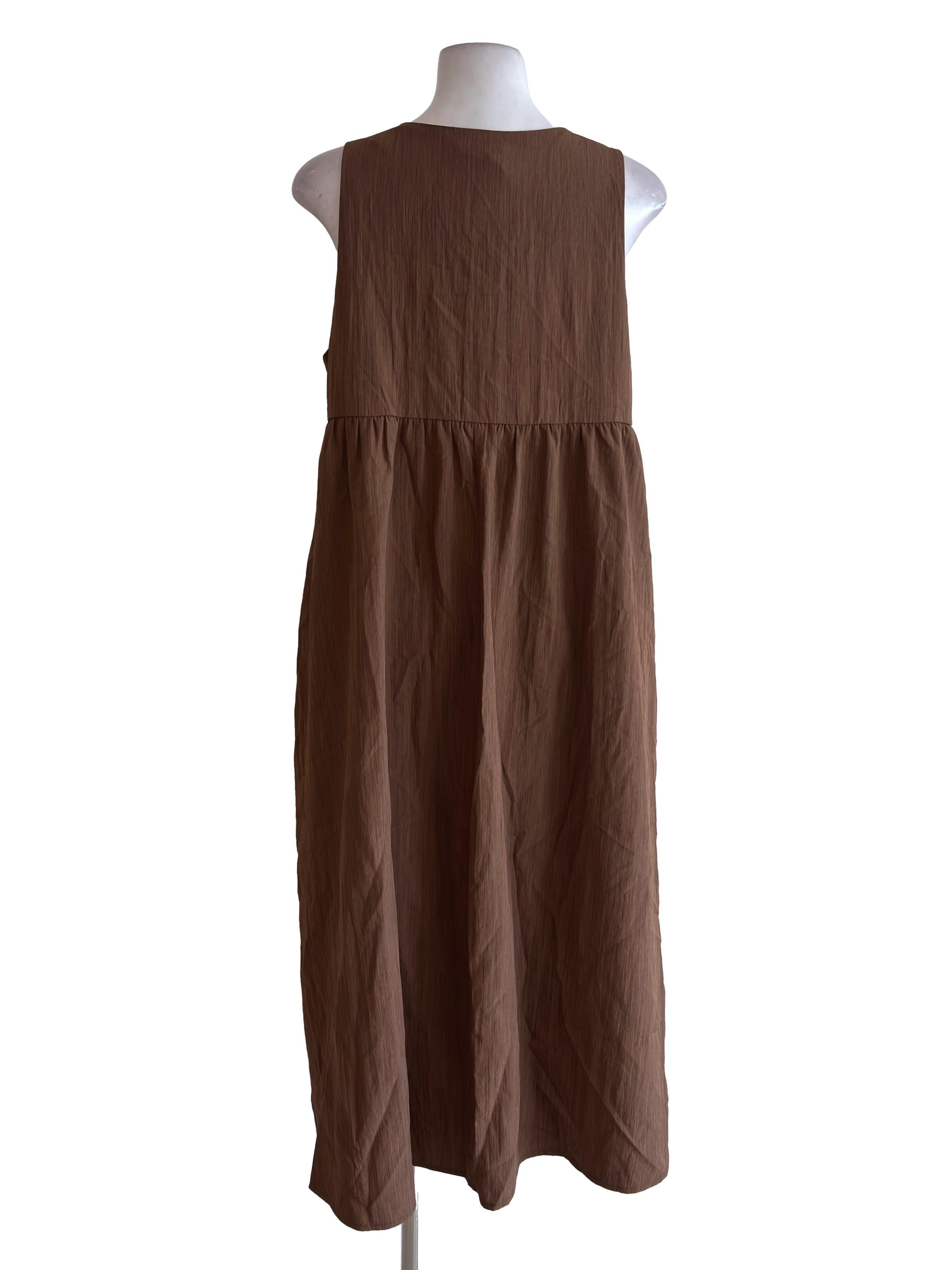 Brown Pleated Sleeveless Dress