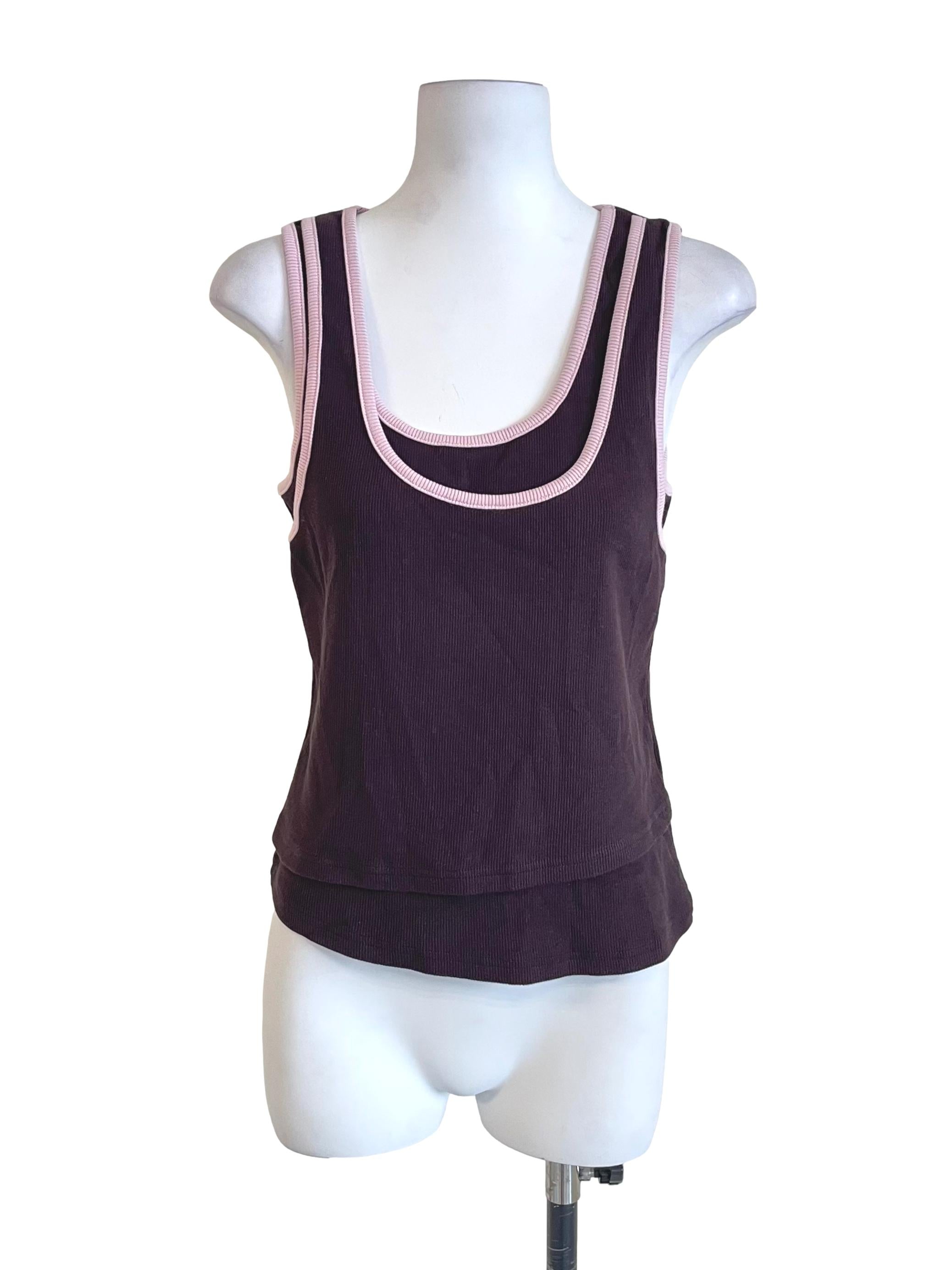 Chocolate Brown Pink Trace Tank Top LB