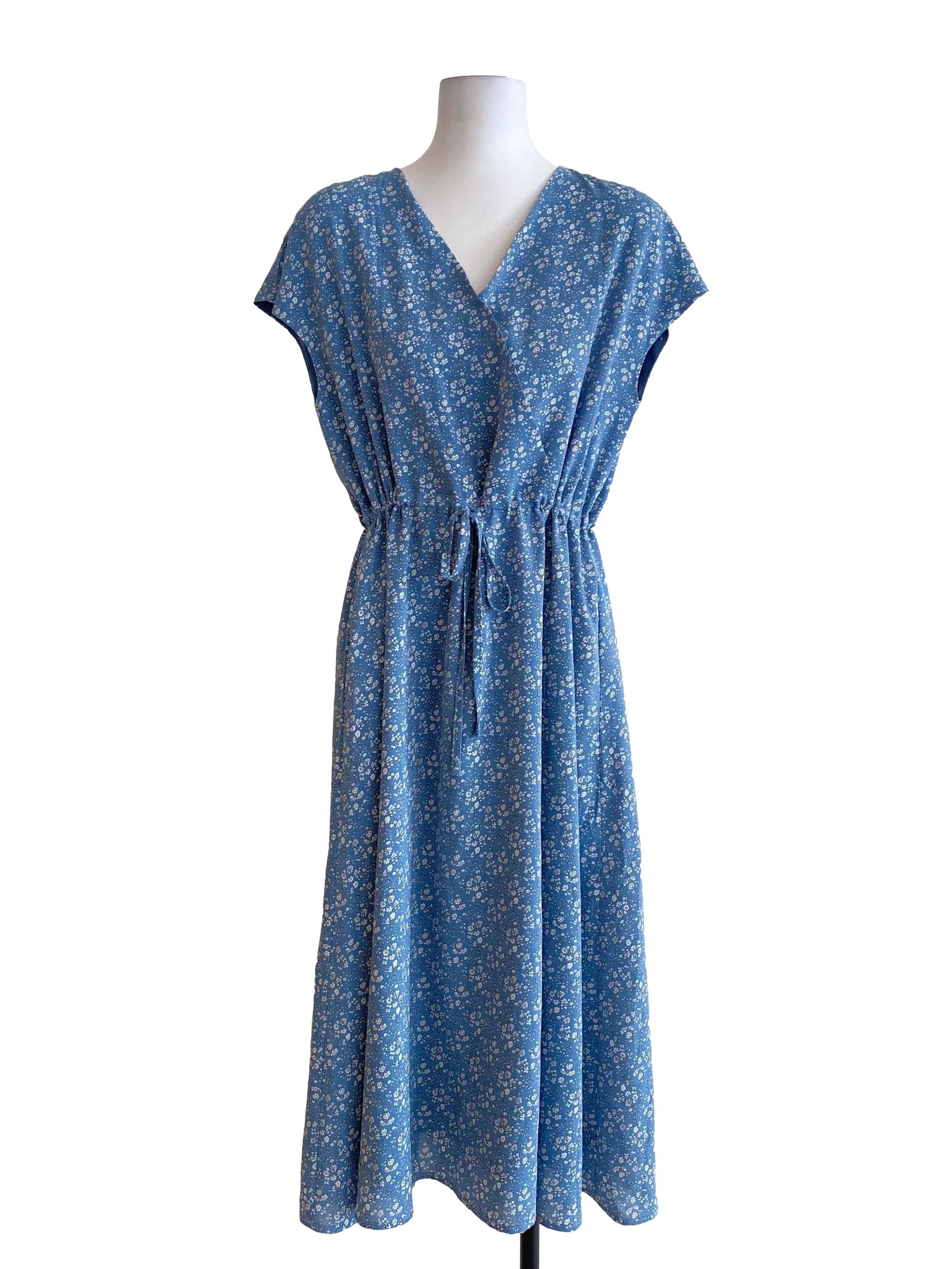 Cobalt Blue Floral V-Neck Dress