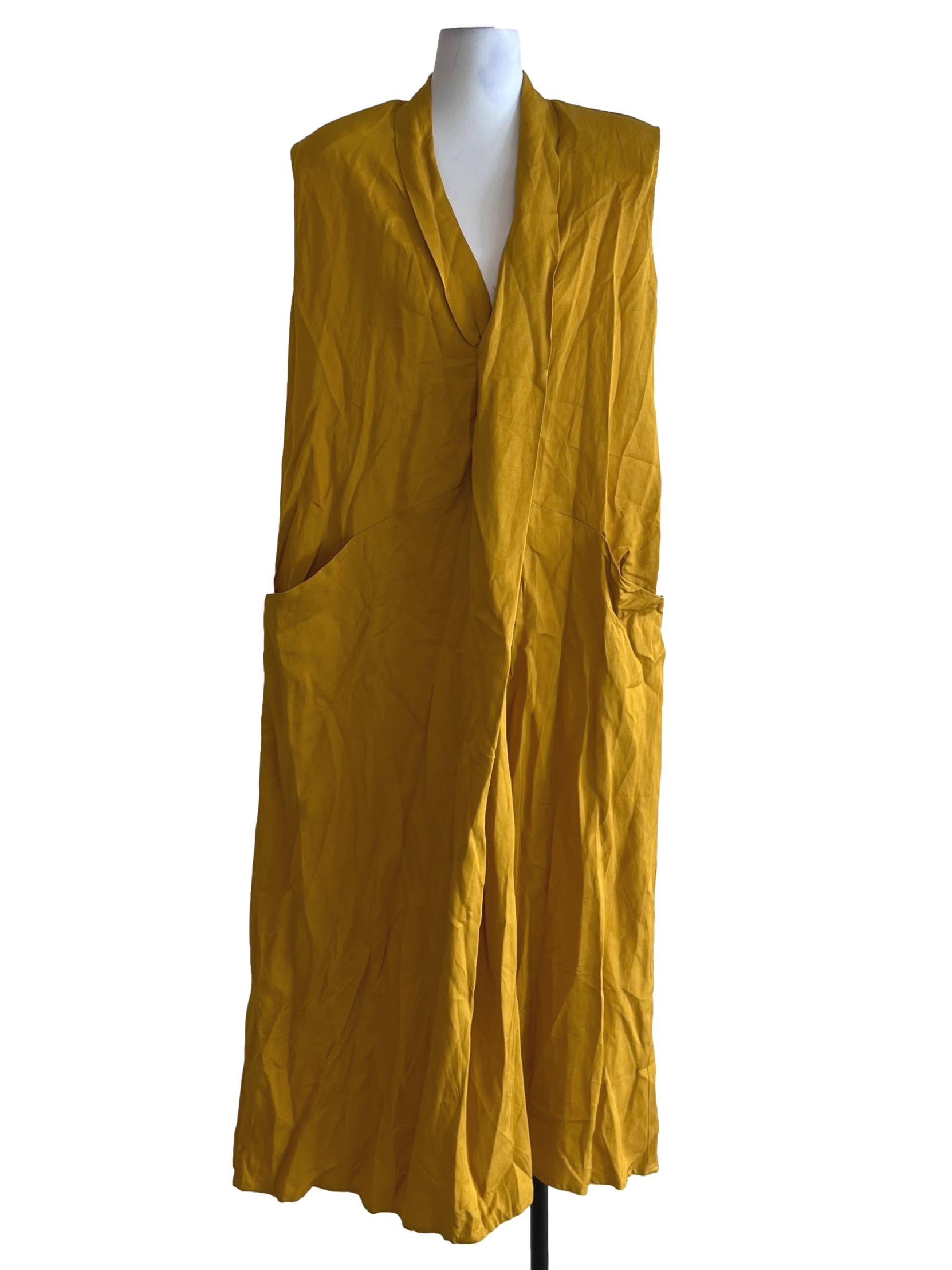 Mustard Yellow Notched Neckline Shift Dress
