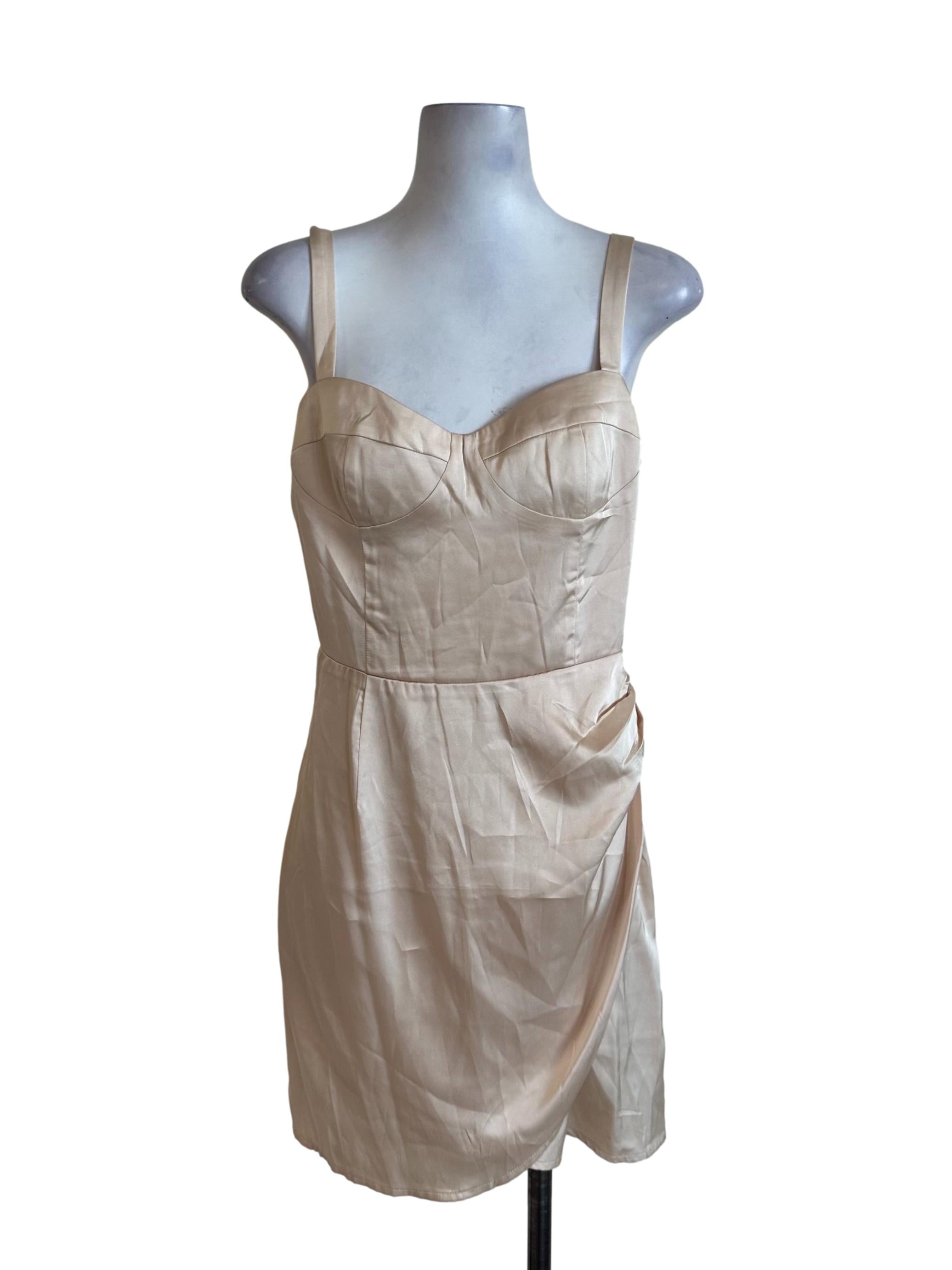 Dusty Yellow Satin Sweetheart Drape Dress