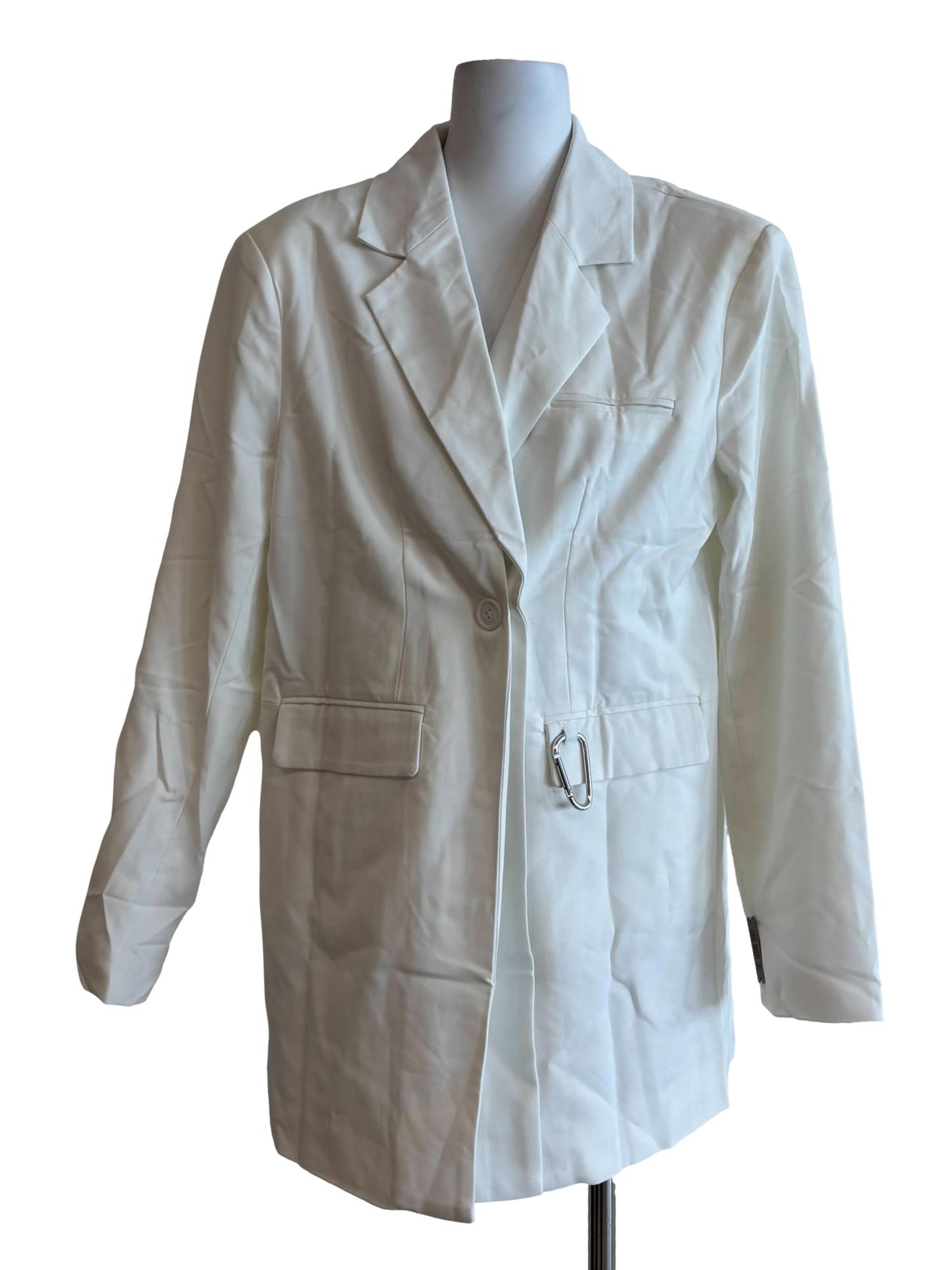 Pearl White Double Button Surplice Blazer