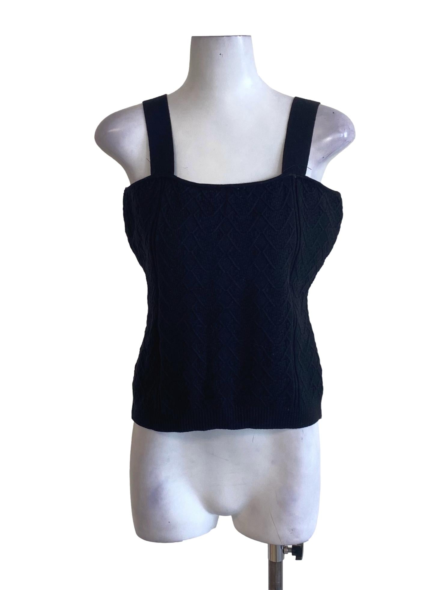 Rich Black Square Neck Knitted Sheath Tank Top