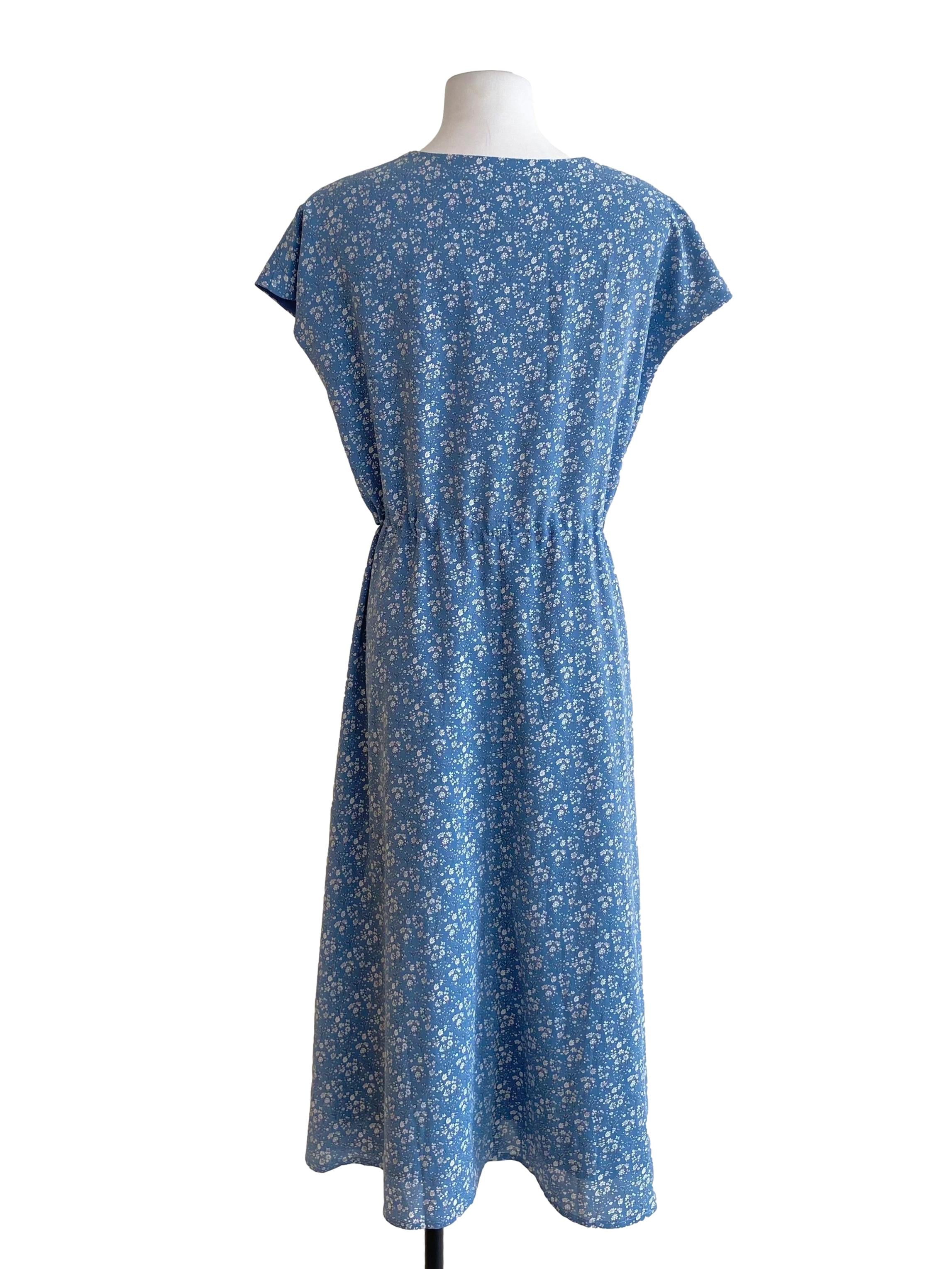 Cobalt Blue Floral V-Neck Dress