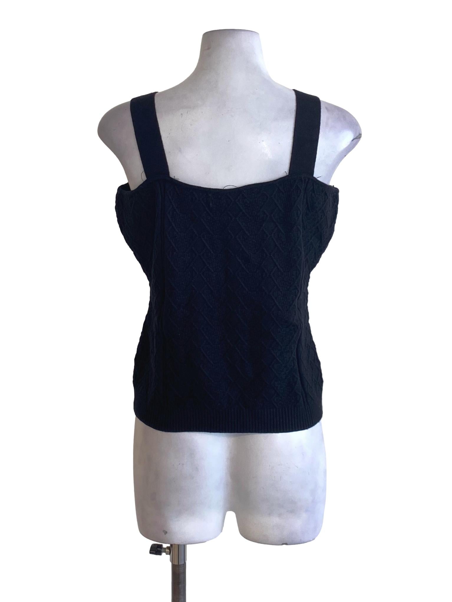Rich Black Square Neck Knitted Sheath Tank Top