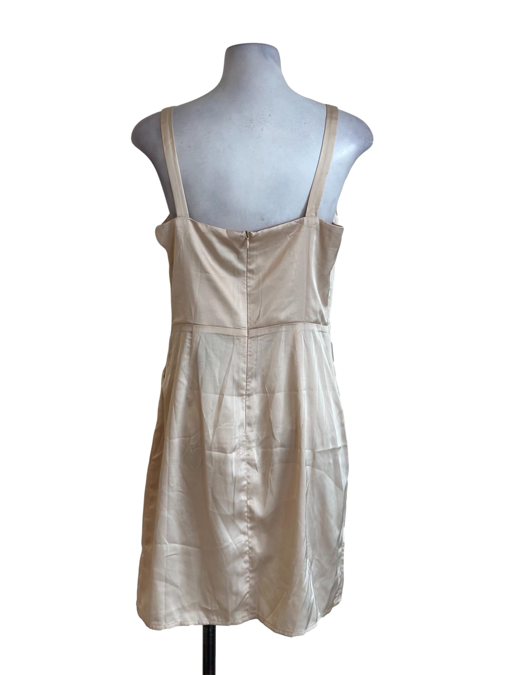 Dusty Yellow Satin Sweetheart Drape Dress