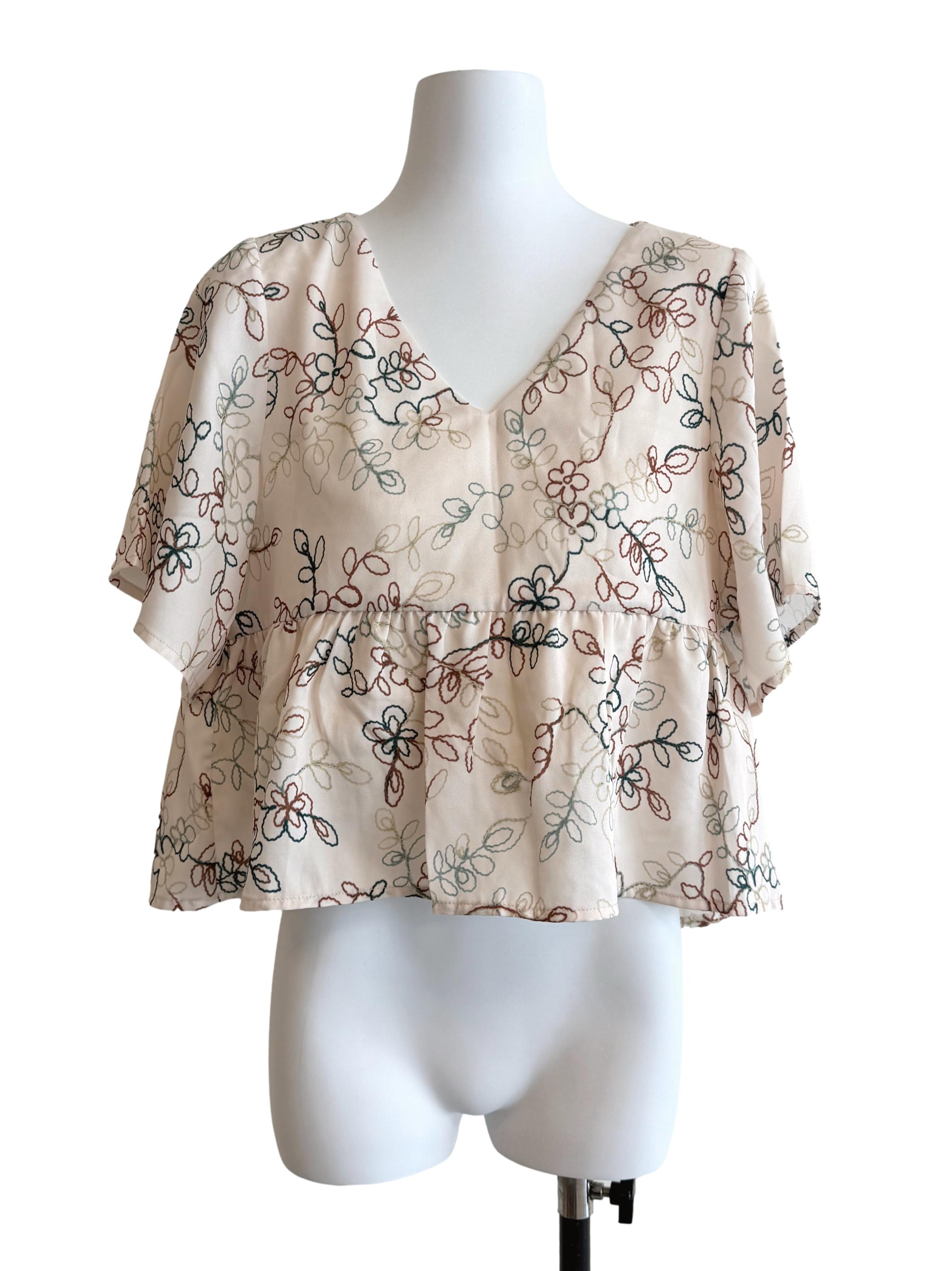 Egg Shell White V-Neck Blouse