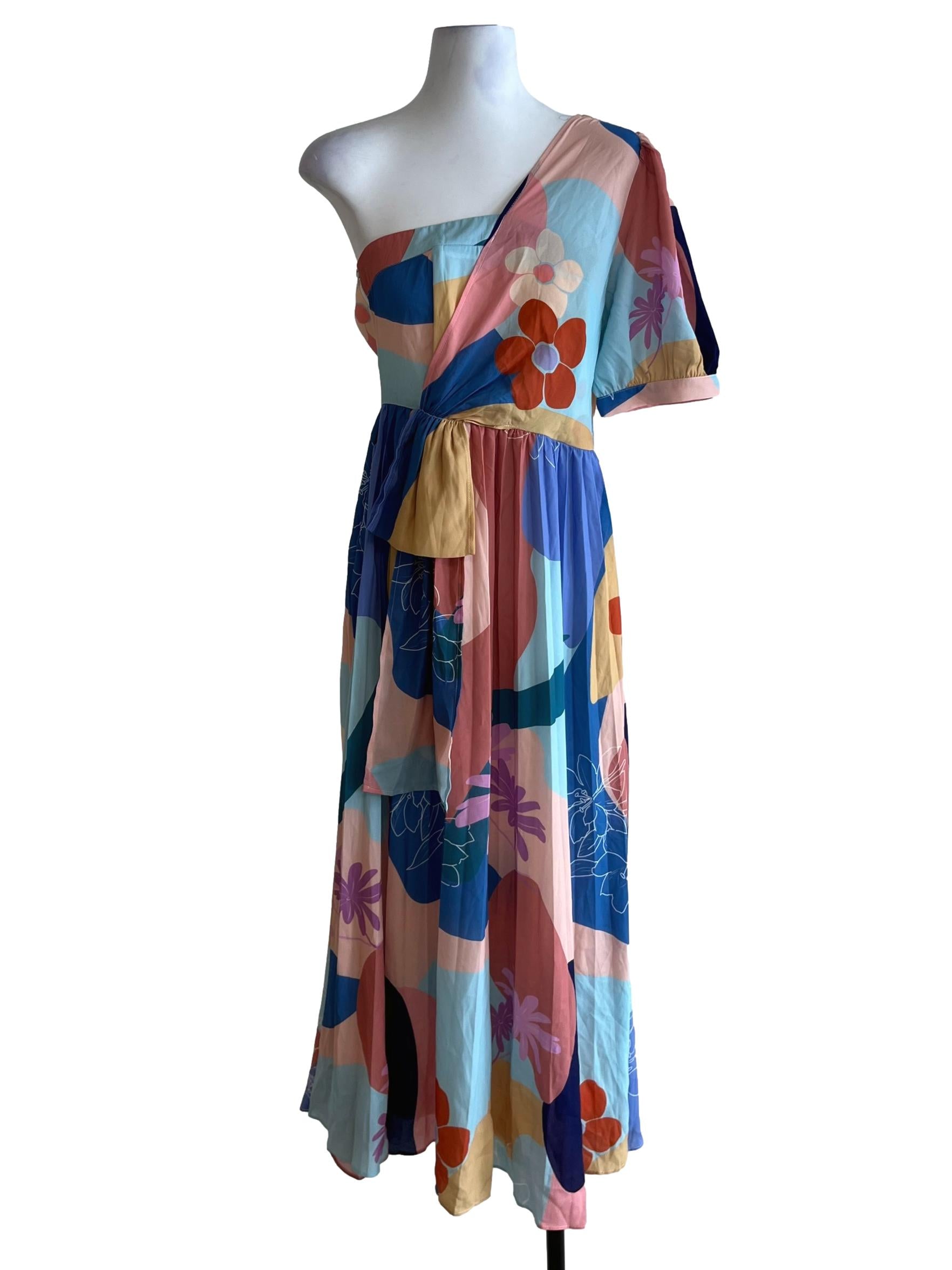 Pink Abstract Prints Asymmetric Dress