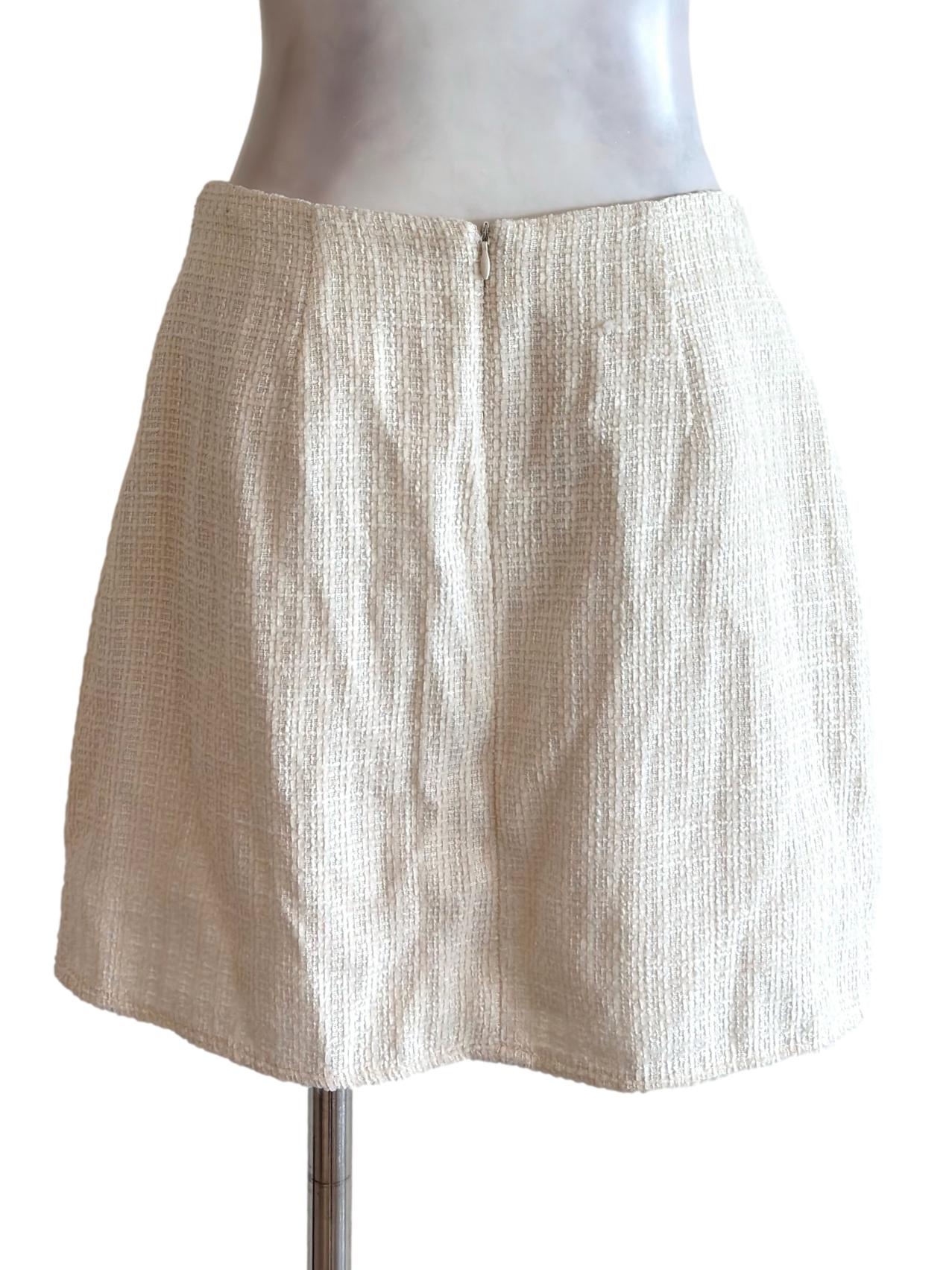 Cream Tweed Button Detail Mini Skirt