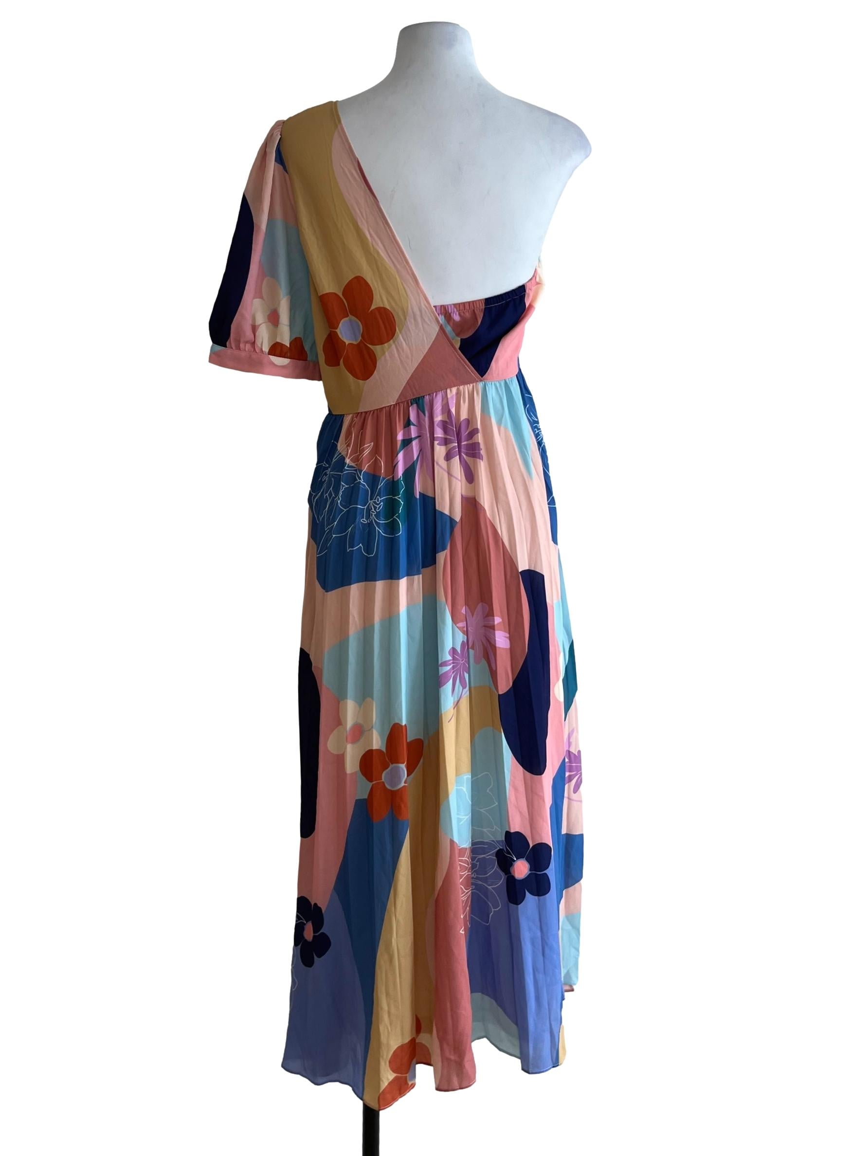 Pink Abstract Prints Asymmetric Dress
