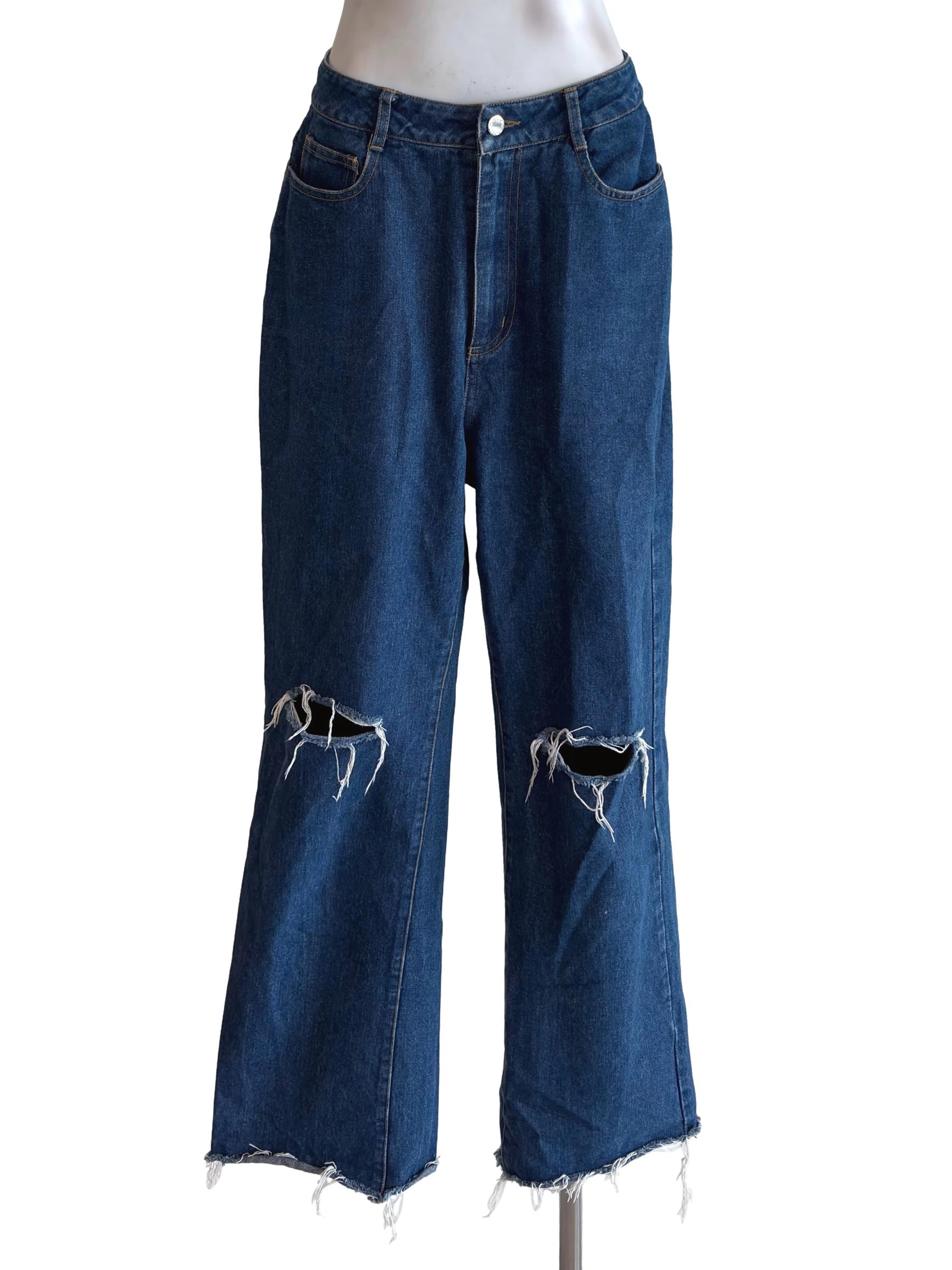 Blue Denim Ripped Straight Jean TCL