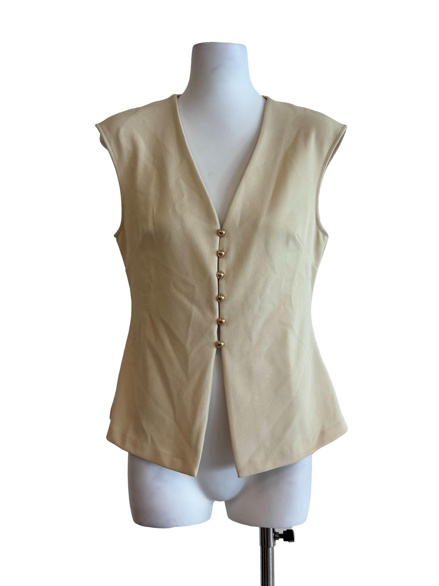 Cream Yellow Gold Button Sleeveless Top