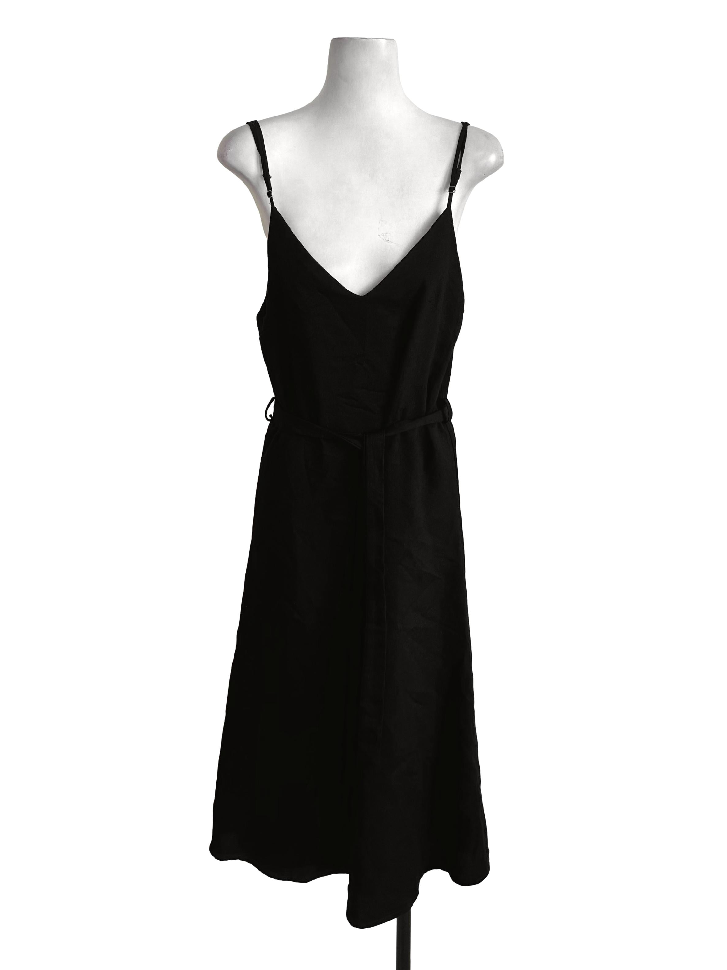 Black V Neck Spaghetti Strap Dress TEM