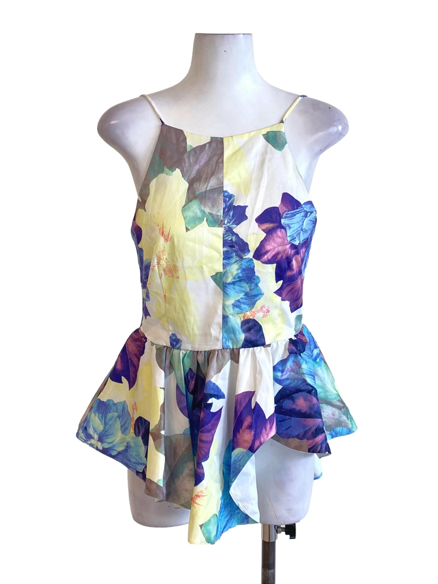 Light Daffodil Yellow Floral Flowy Peplum Top