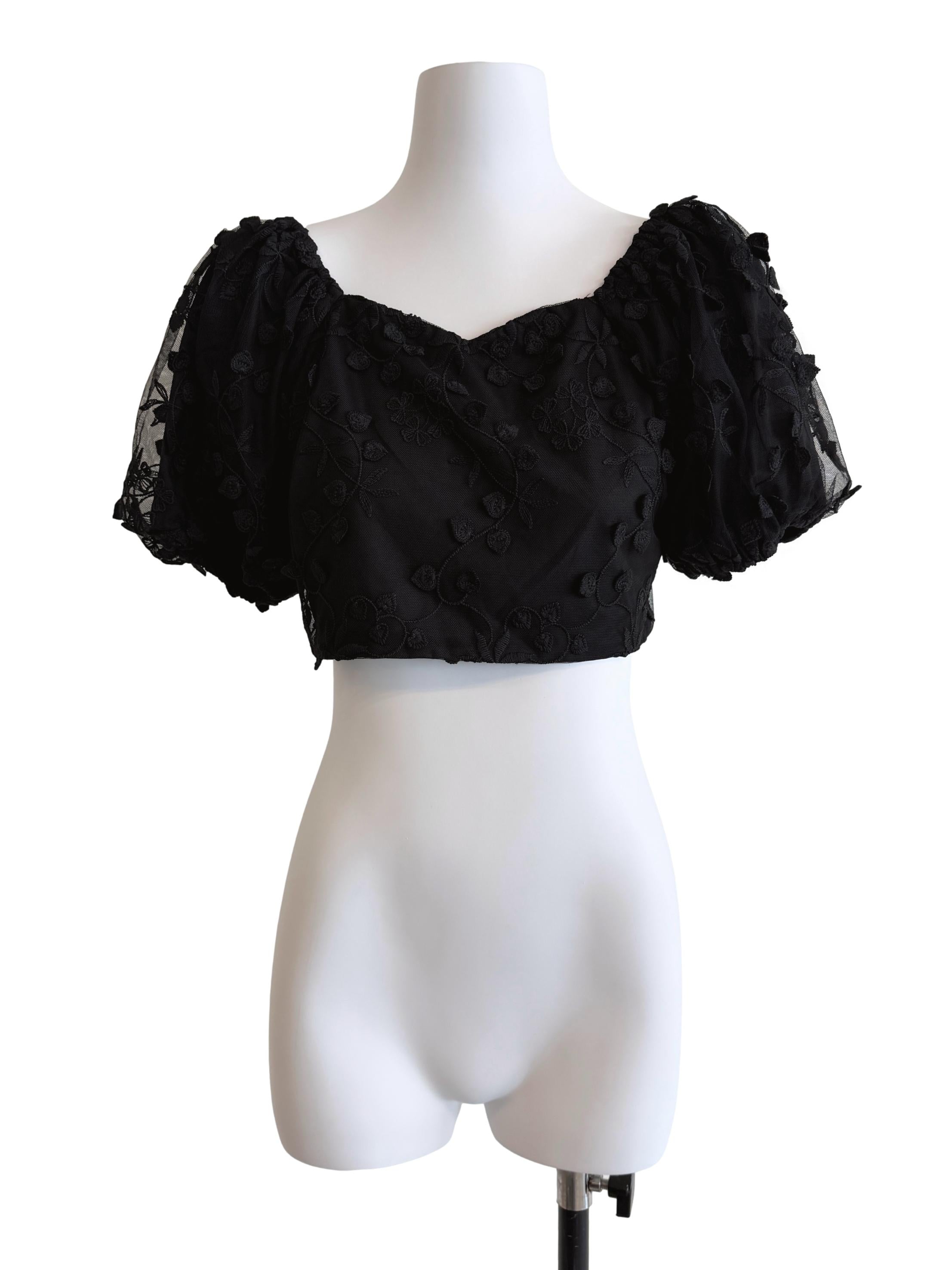 Black Puff Sleeves Crop Top