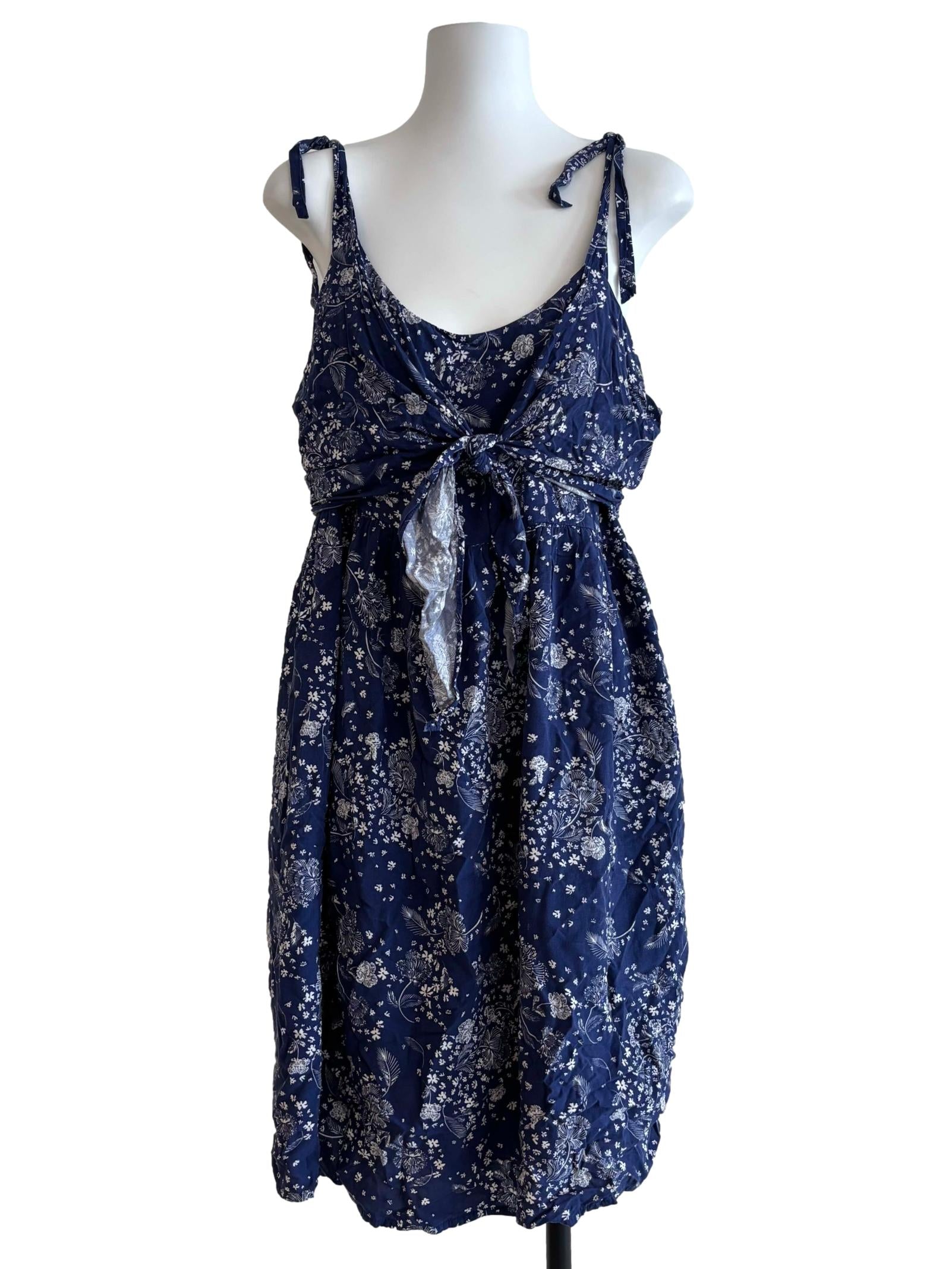 Indigo Blue Front Tie Printed Dress