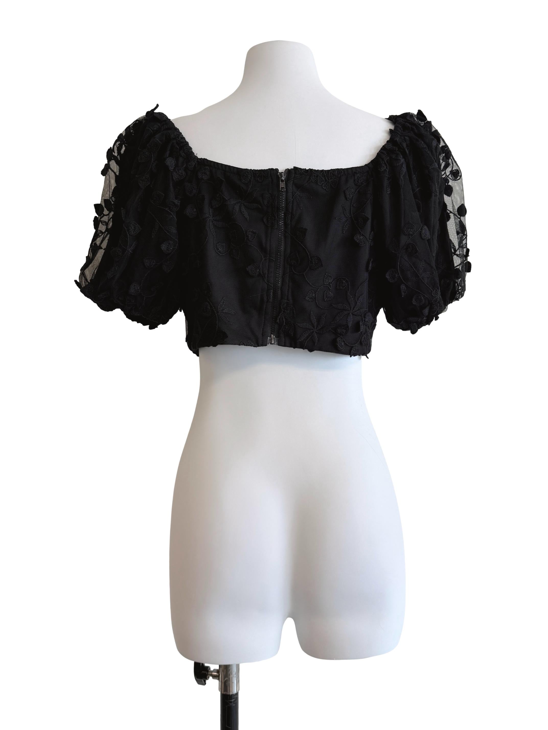 Black Puff Sleeves Crop Top
