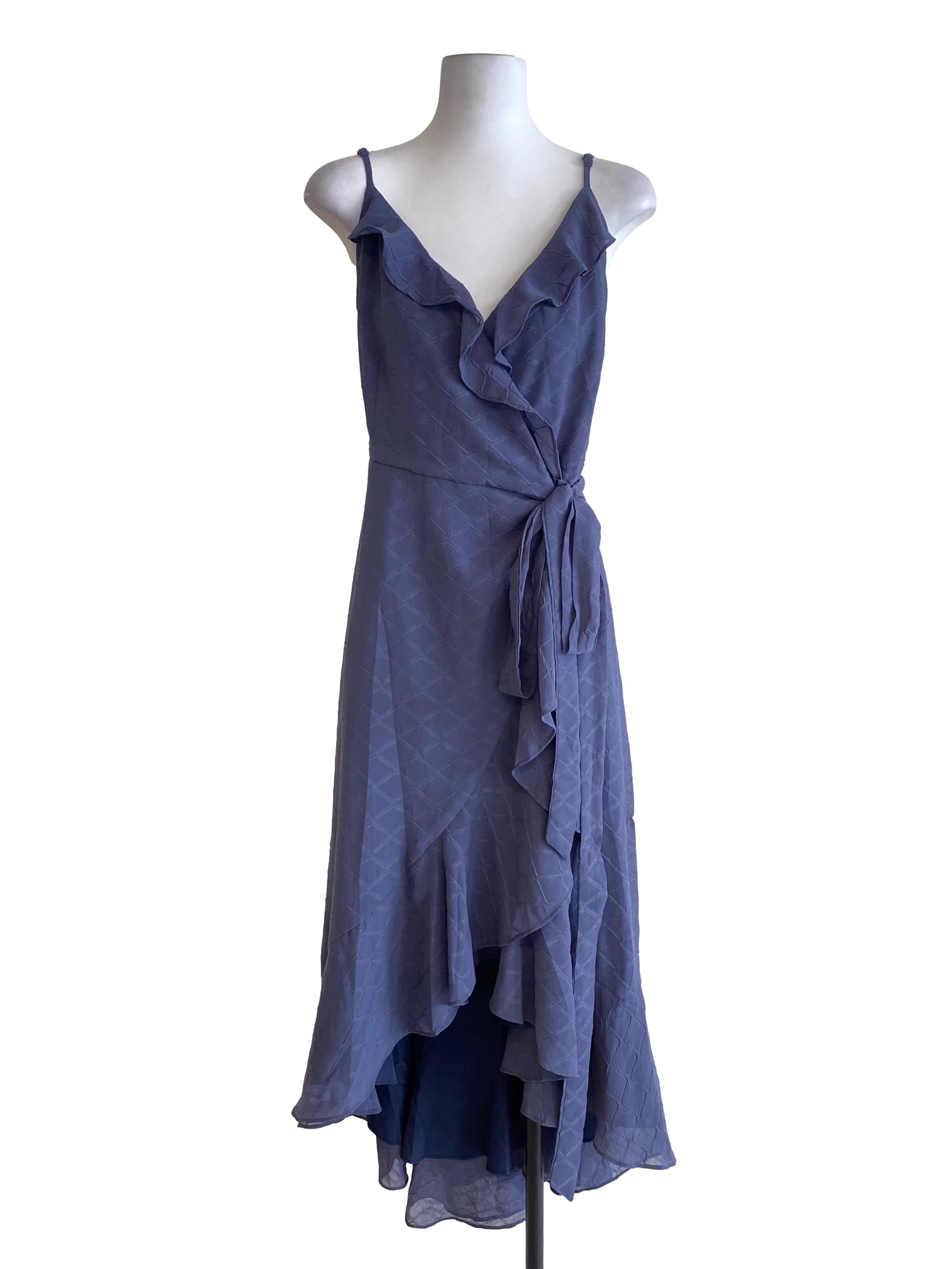 Indigo Blue Ruffle Asymmetrical Wrap Dress