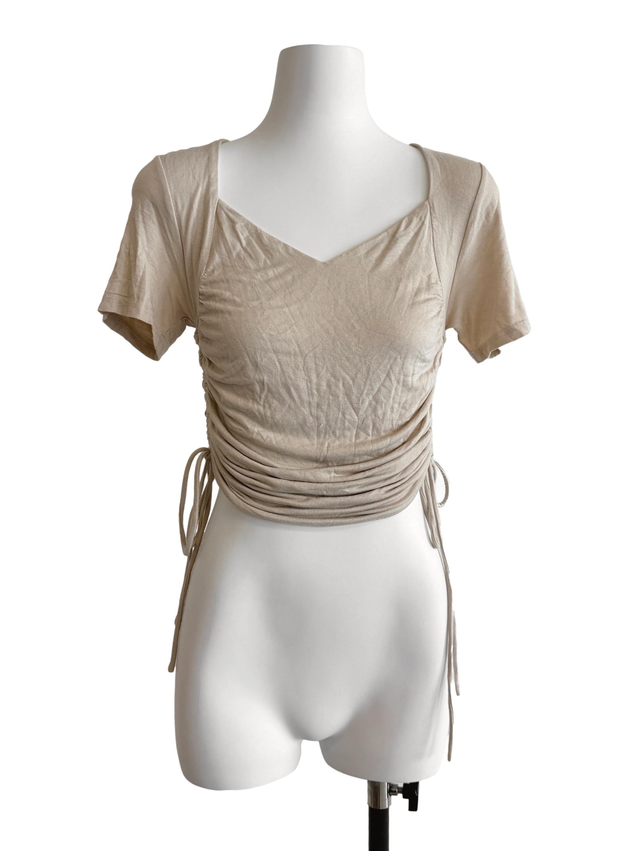 Linen Beige Ruched Top