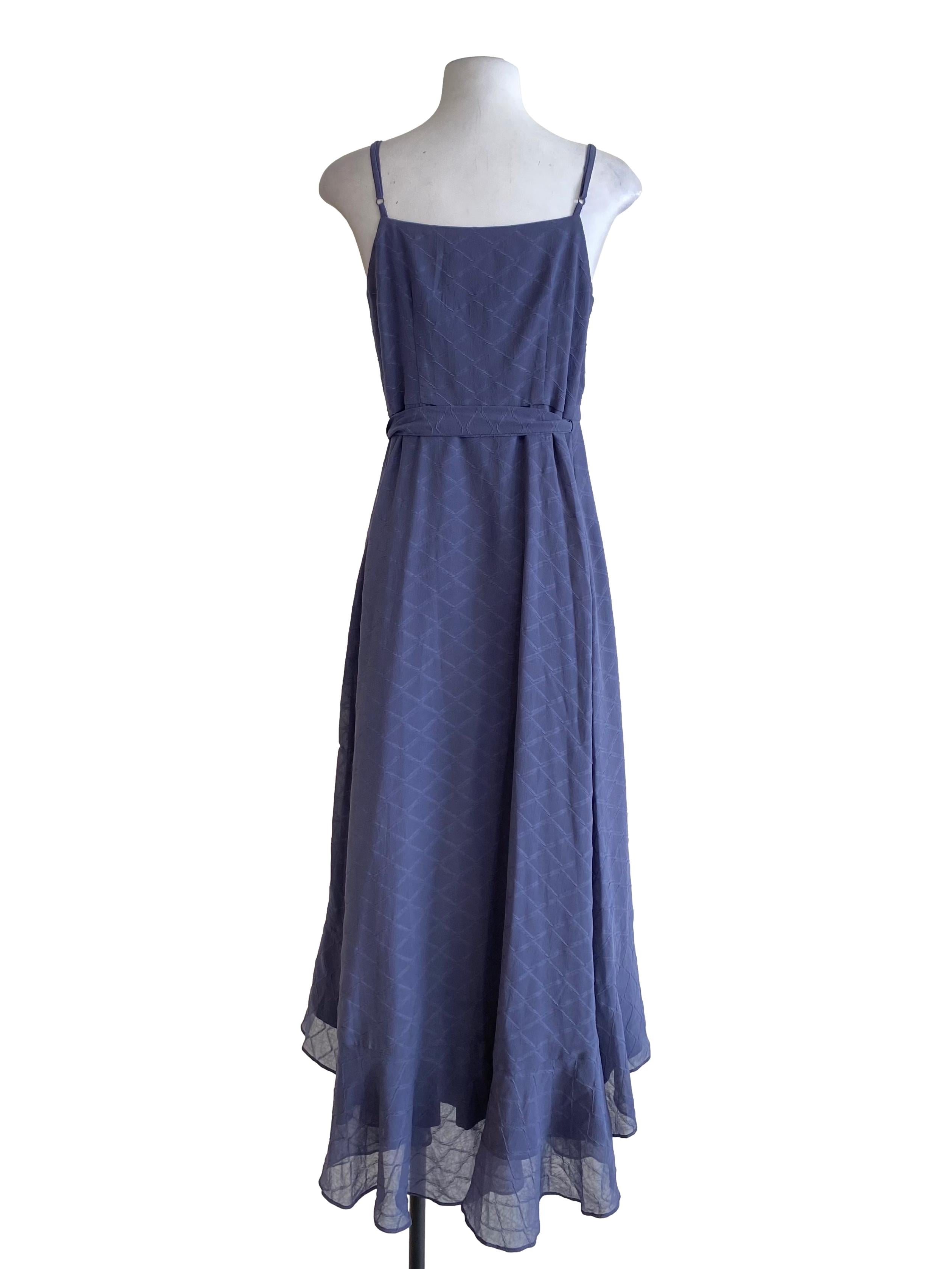 Indigo Blue Ruffle Asymmetrical Wrap Dress