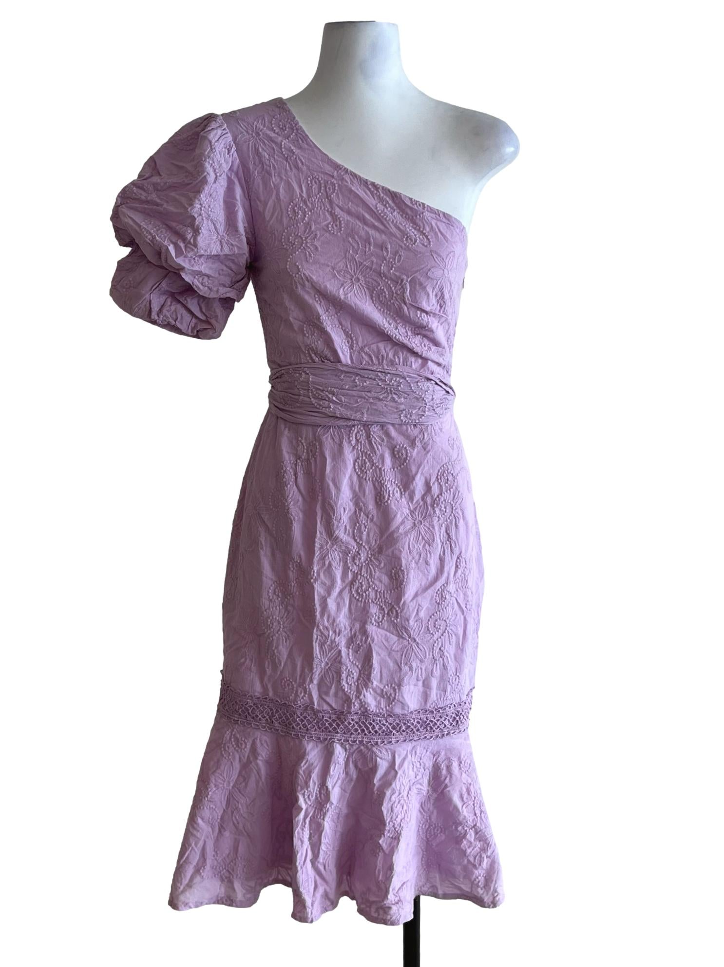 Lavender Purple Asymmetrical Neckline Empire Dress